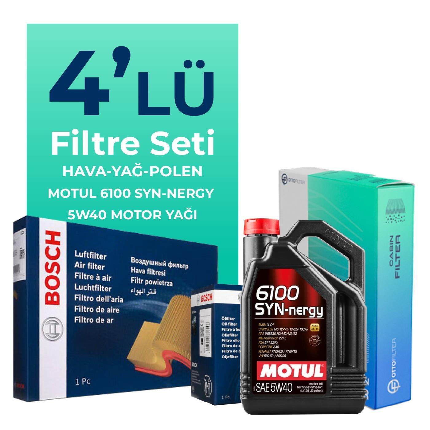 BOSCH Alfa Giulietta 1.4 TB Filtre Bakım Seti Motul Motor Yağlı (2010-2018) 4 Lü