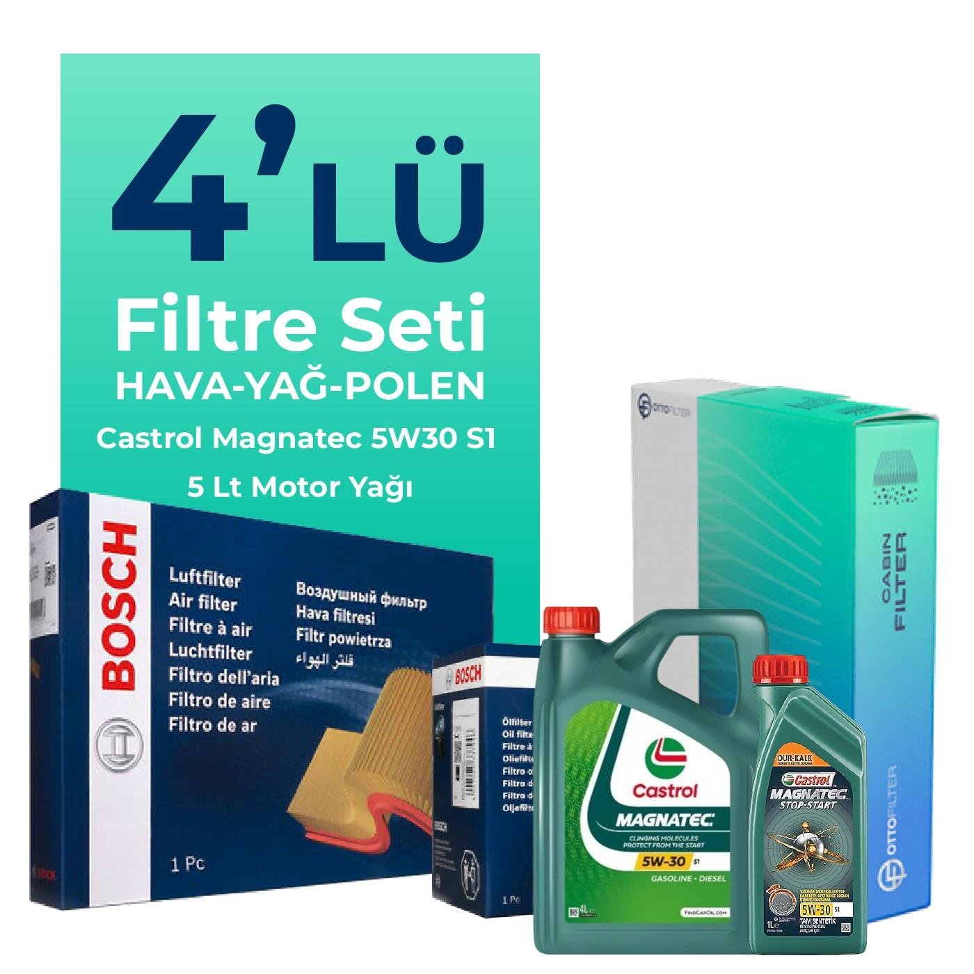 BOSCH Alfa Giulietta 1.6 Dizel 105 HP Filtre Bakım Seti Castrol Motor Yağlı (2010-2015) 4 Lü