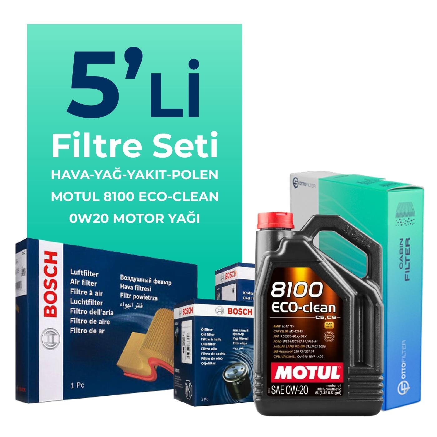 BOSCH Alfa Romeo Tonale 1.6 Dizel Filtre Bakım Seti Motul Motor Yağlı (2022-2024) 5 Li