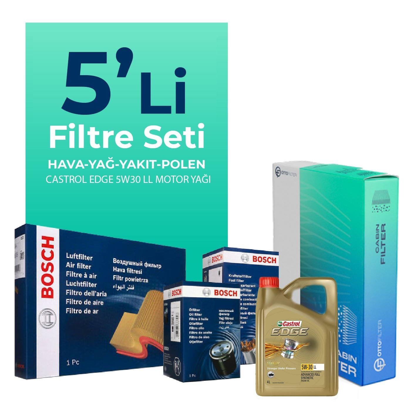 Bosch BMW 3.20 Dizel 190 HP Filtre Bakım Seti Castrol Motor Yağlı (2015-2018) 5 Li