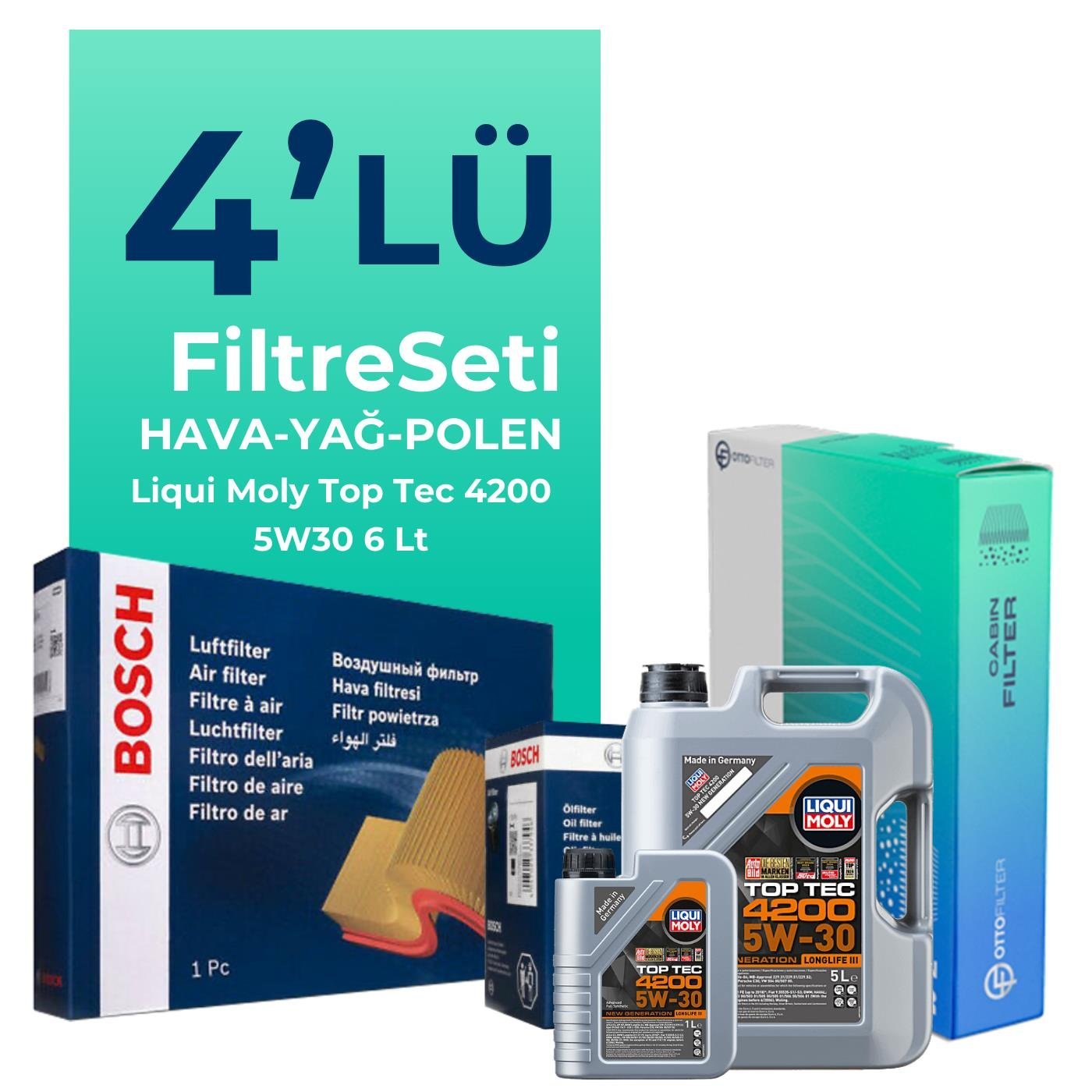 Bosch BMW 5.20 Dizel Filtre Bakım Seti Liqui Moly Motor Yağlı (2007-2010) 4 Lü