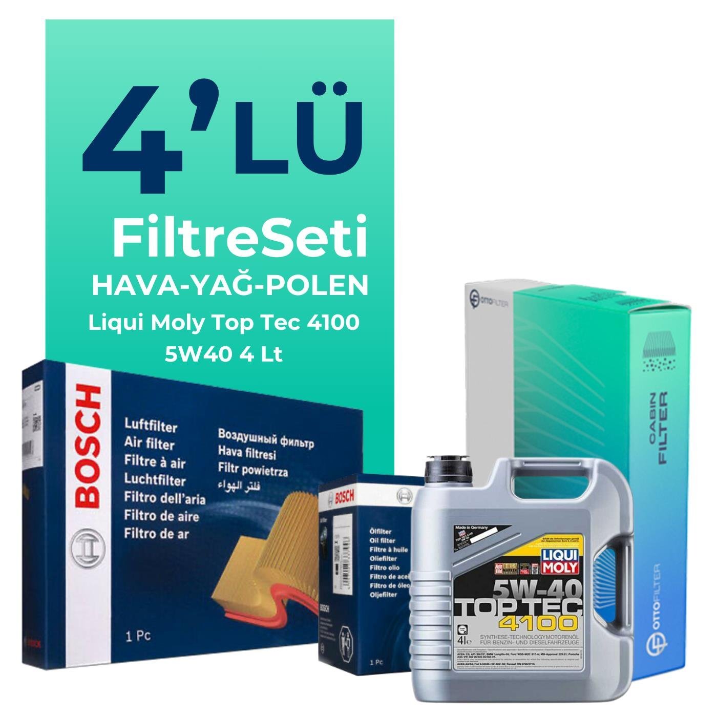BOSCH Fiat Bravo 1.4 T-Jet Benzinli Filtre Bakım Seti Liqui Moly Motor Yağlı (2007-2015) 4 Lü