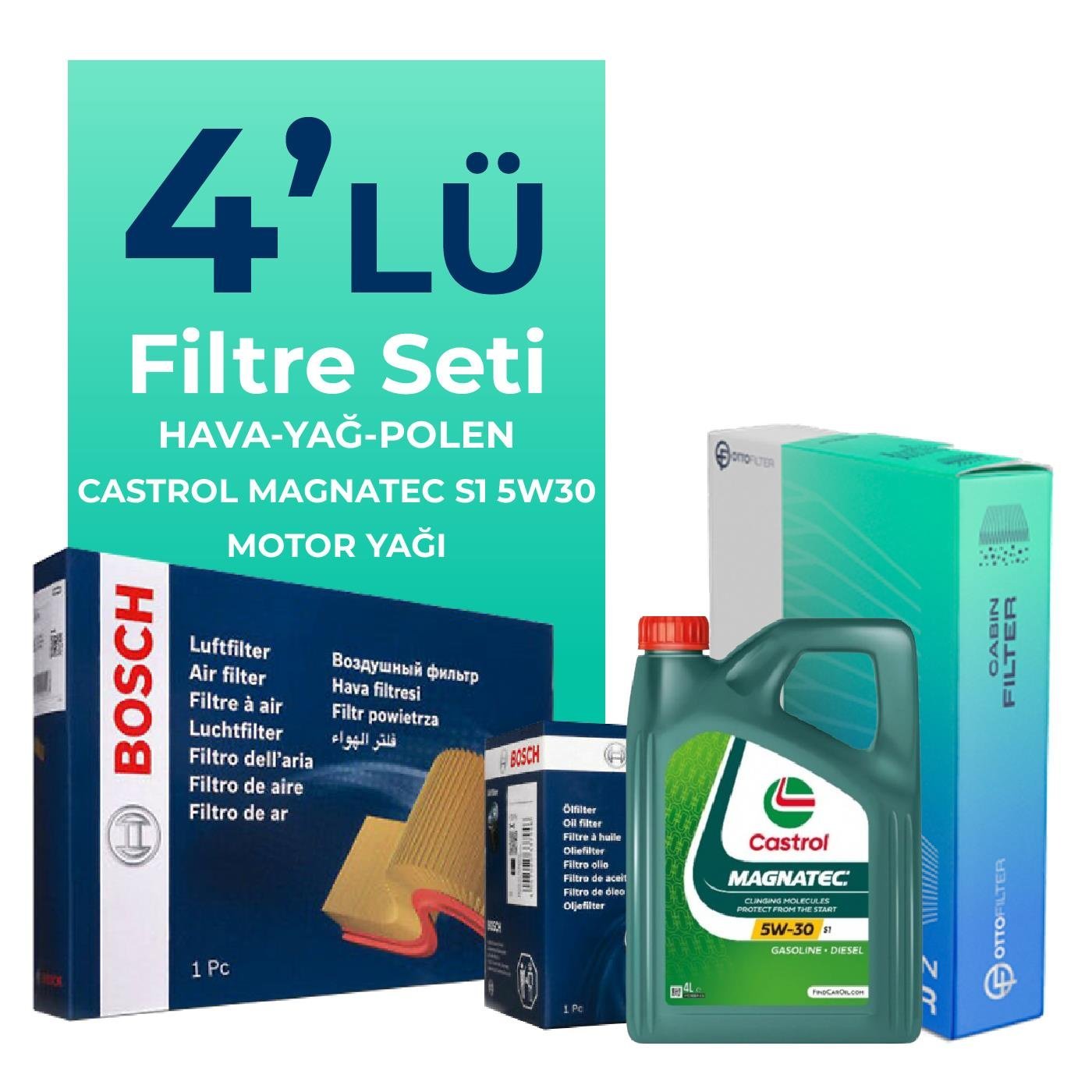 BOSCH Fiat Doblo 1.3 Dizel Filtre Bakım Seti Castrol Motor Yağlı (2001-2010) 4 Lü