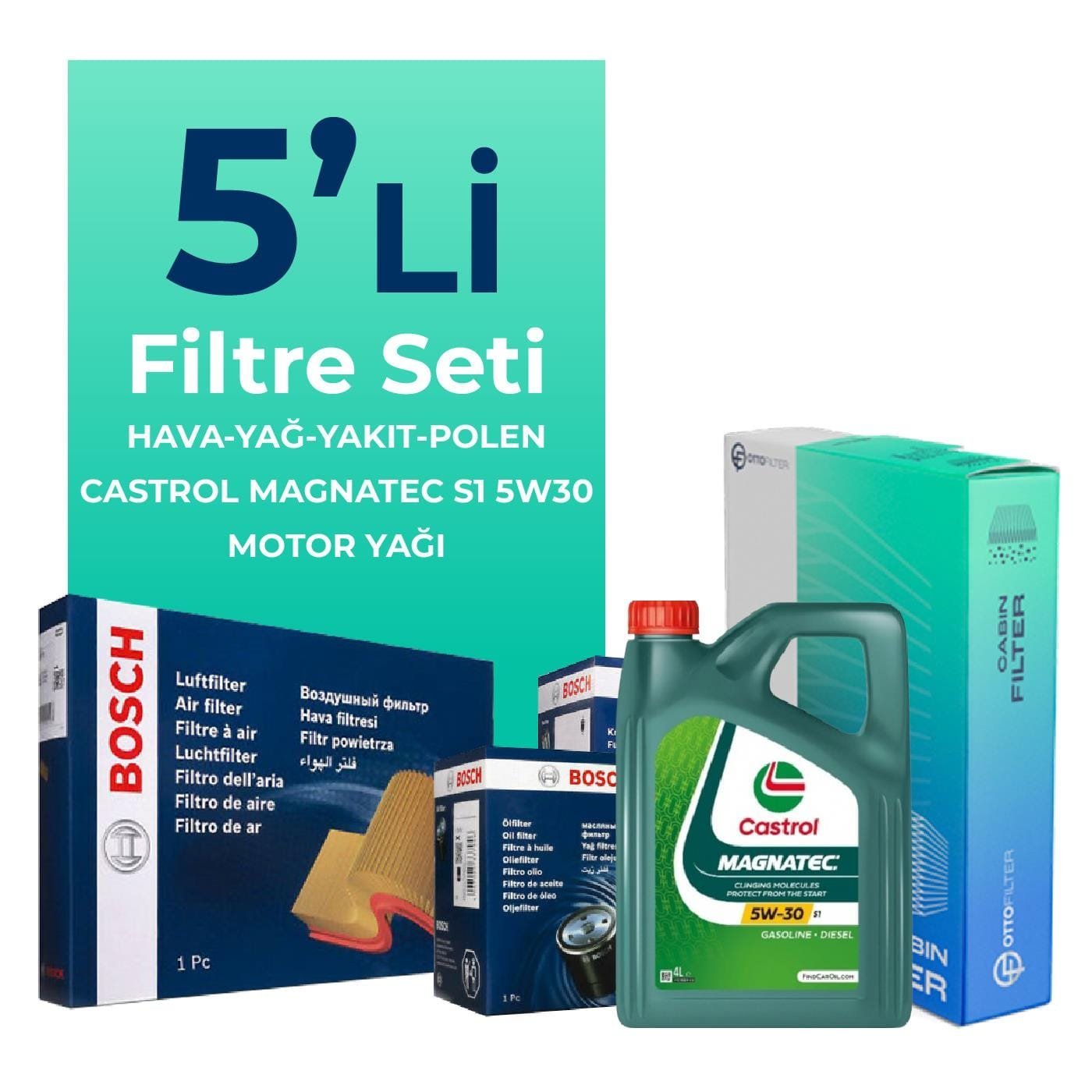 BOSCH Fiat Doblo 1.3 Dizel Filtre Bakım Seti Castrol Motor Yağlı EURO 4 (2010-2016) 5 Li