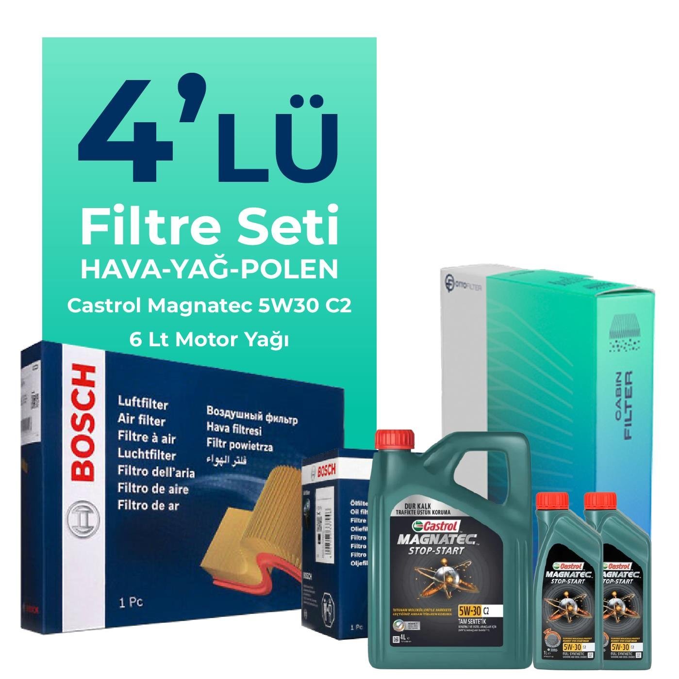 Bosch Fiat Ducato 2.0 Dizel Filtre Bakım Seti Castrol Motor Yağlı (2011-2016) 4 Lü