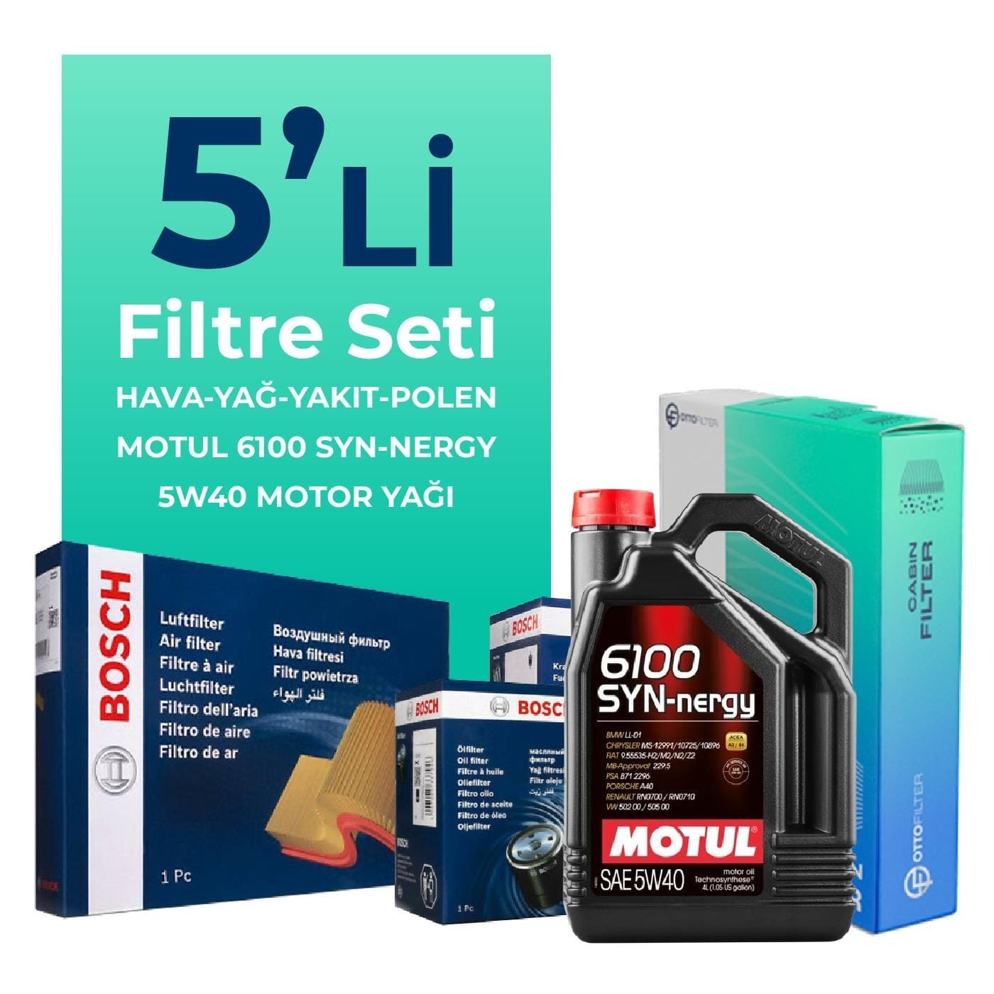 BOSCH Fiat Idea 1.3 Dizel Filtre Bakım Seti Motul Motor Yağlı (2004-2010) 5 Li