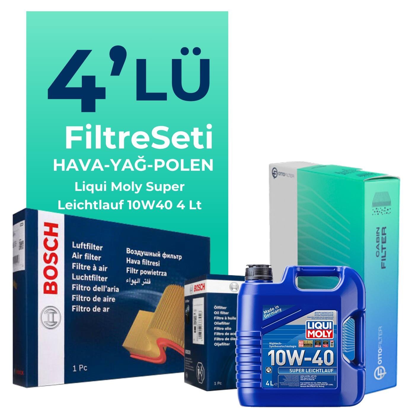 BOSCH Fiat Punto 1.4 Benzinli Filtre Bakım Seti Liqui Moly Motor Yağlı (2005-2011) 4 Lü
