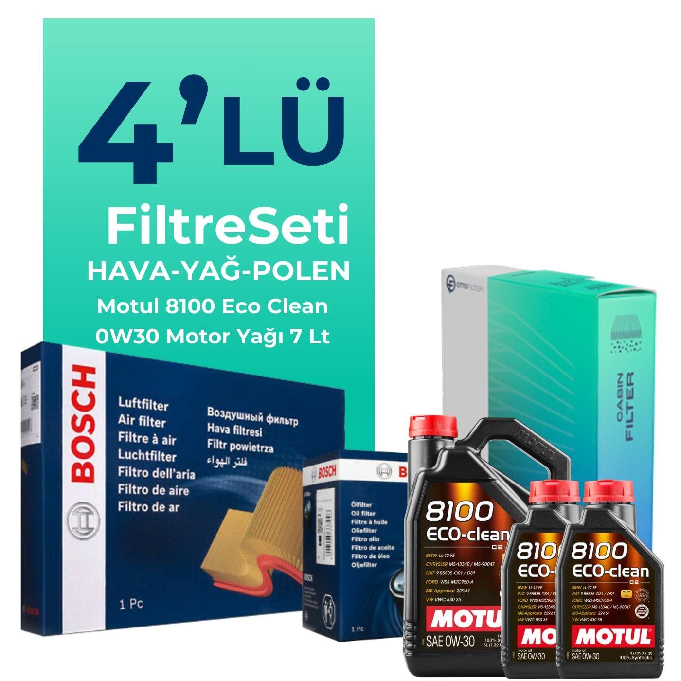 Bosch Ford Courier 1.5 EcoBlue Filtre Bakım Seti Motul Motor Yağlı (2024-2025) 4 Lü