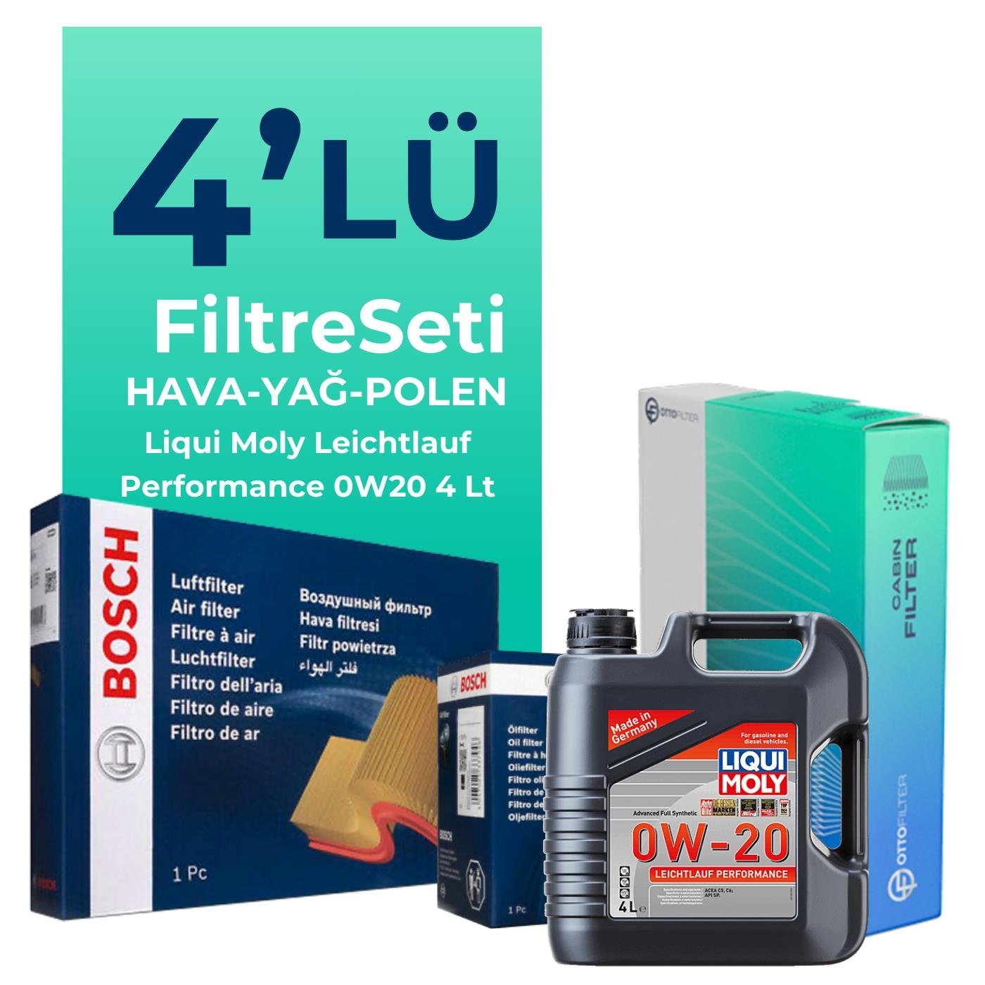 BOSCH Ford Kuga 1.6 Benzin Filtre Bakım Seti Liqui Moly Motor Yağlı (2013-2017) 4 Lü
