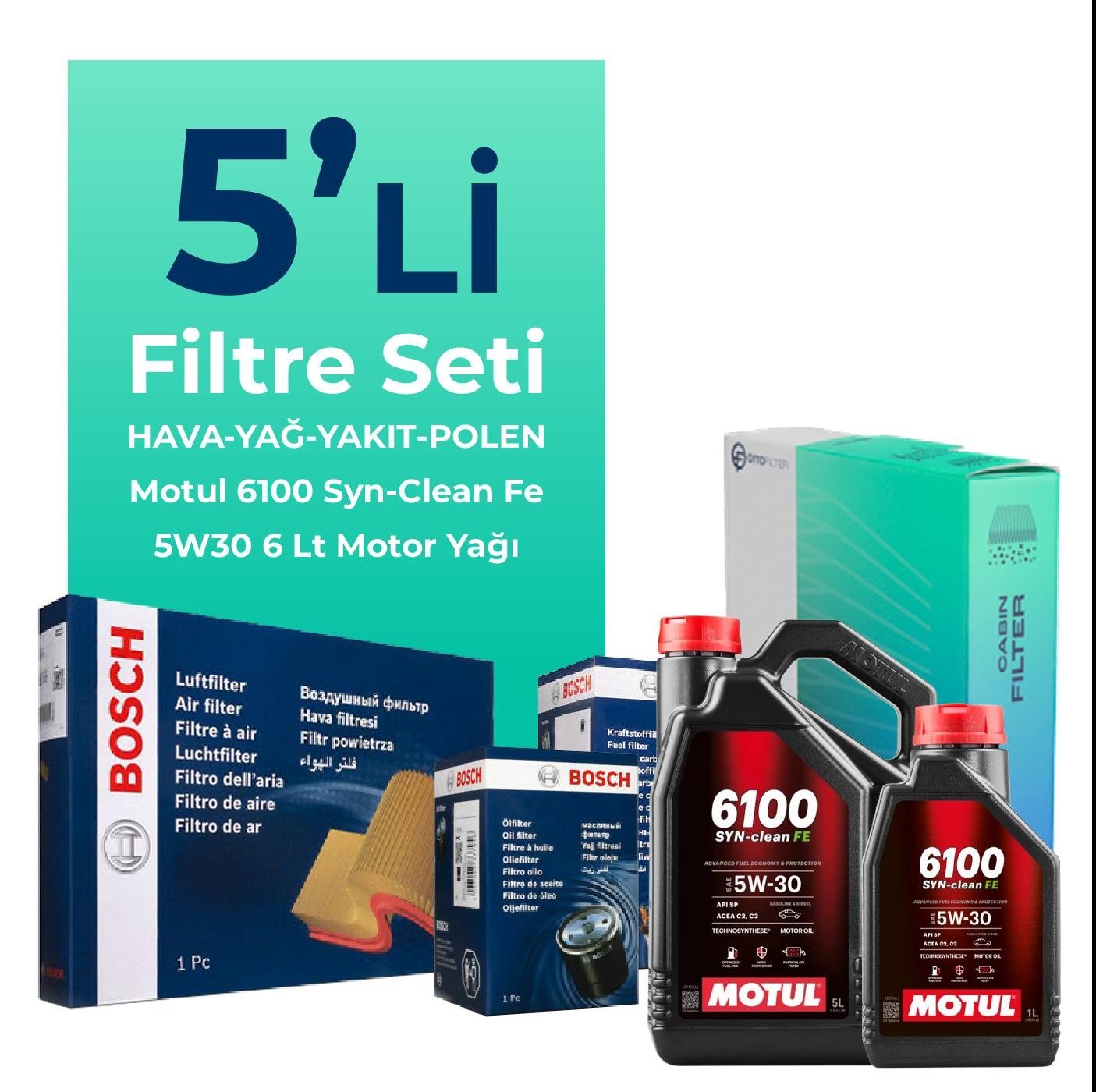 BOSCH Ford Kuga 2.0 Dizel Filtre Bakım Seti Motul Motor Yağlı (2008-2012) 5 Li