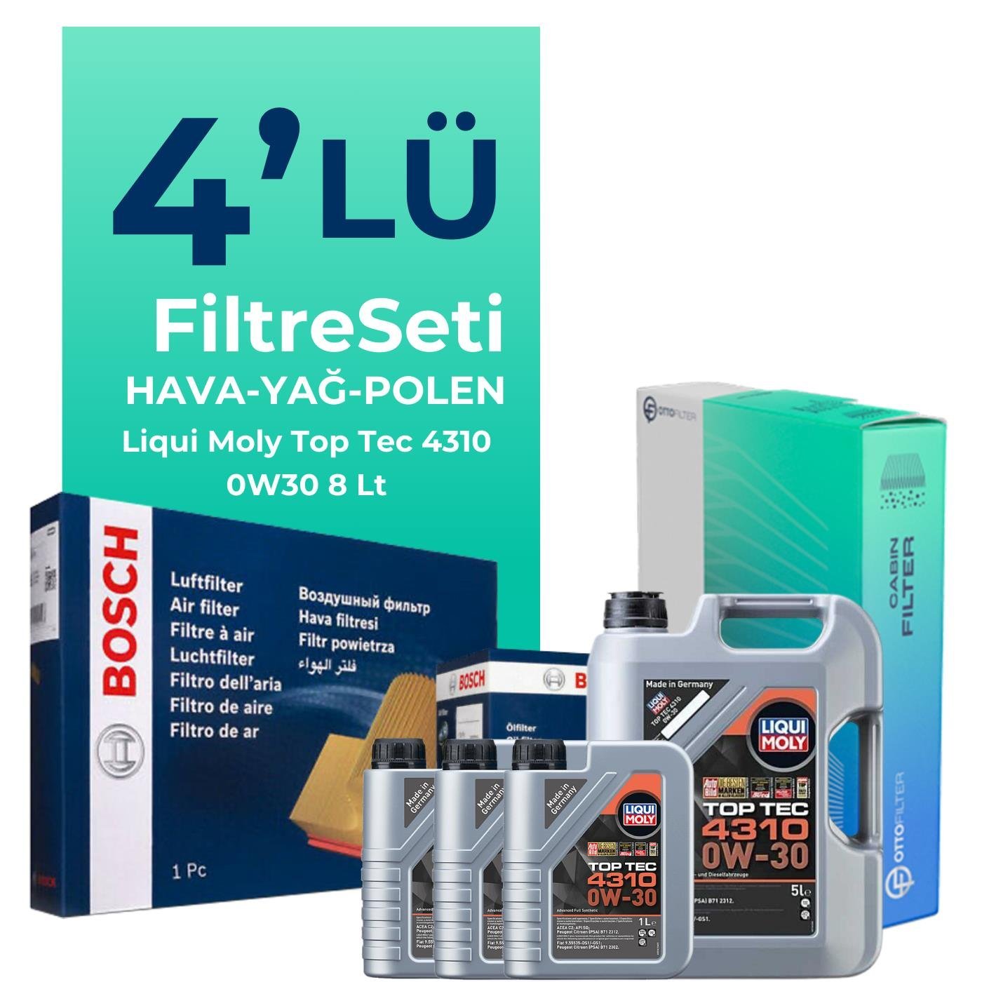 BOSCH Ford Tourneo Custom 2.0 Dizel Filtre Bakım Seti Liqui Moly Motor Yağlı (2015-2023) 4 Lü
