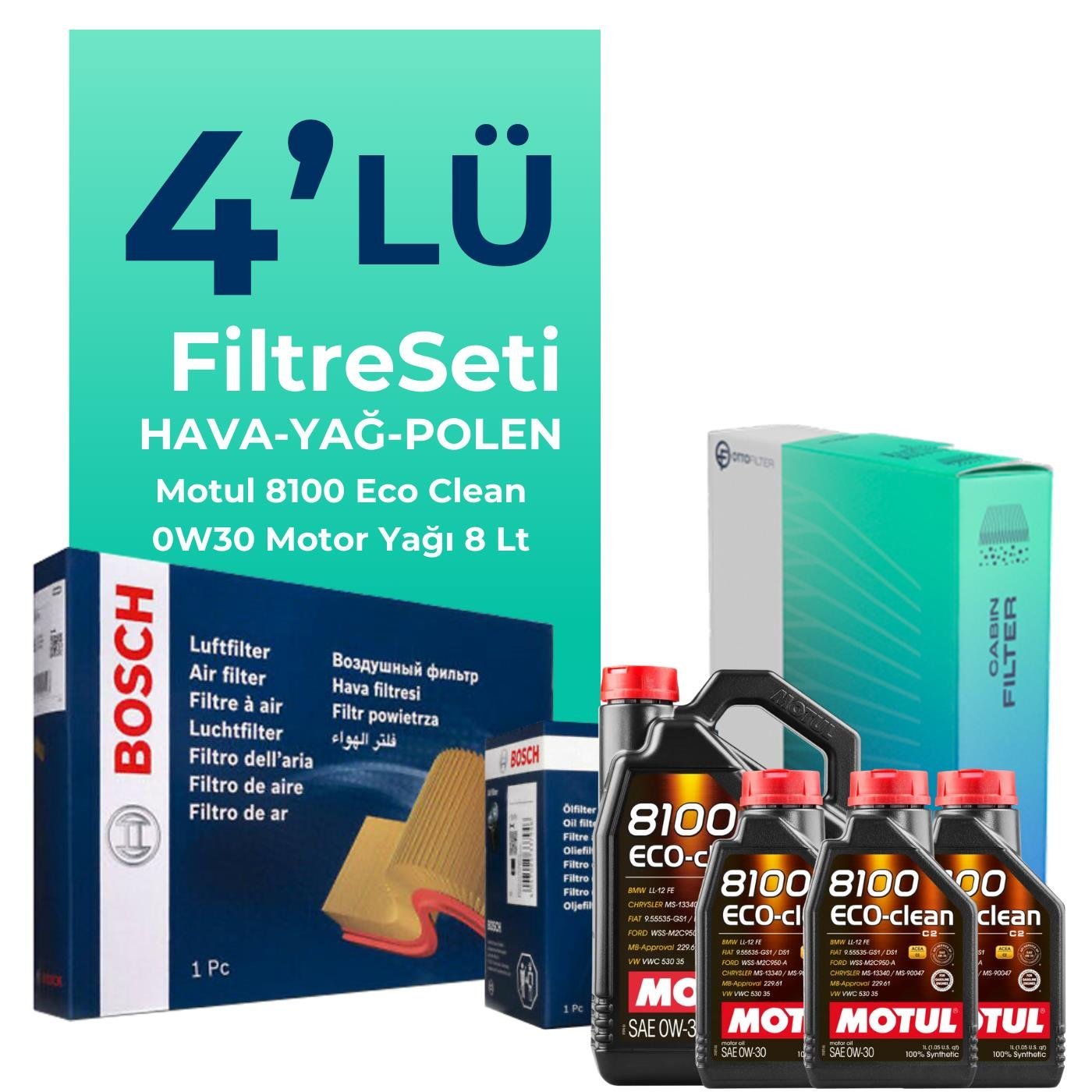 BOSCH Ford Tourneo Custom 2.0 Dizel Filtre Bakım Seti Motul Motor Yağlı (2015-2023) 4 Lü
