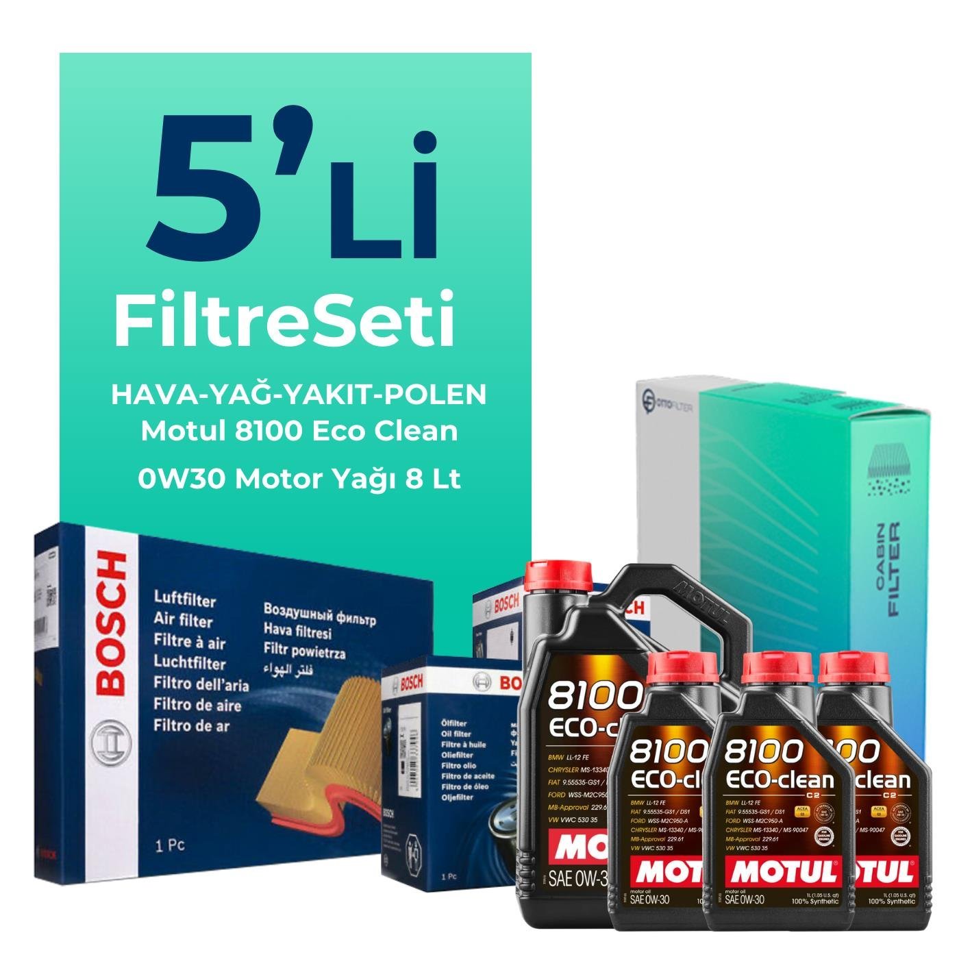 BOSCH Ford Transit Custom 2.0 Dizel Filtre Bakım Seti Motul Motor Yağlı (2015-2023) 5 Li