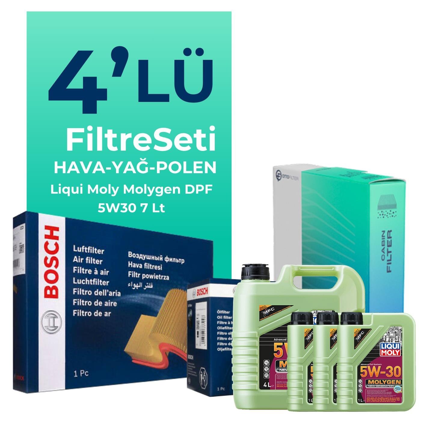 BOSCH Ford Transit Custom 2.2 Dizel Filtre Bakım Seti Liqui Moly Motor Yağlı (2012-2019) 4 Lü