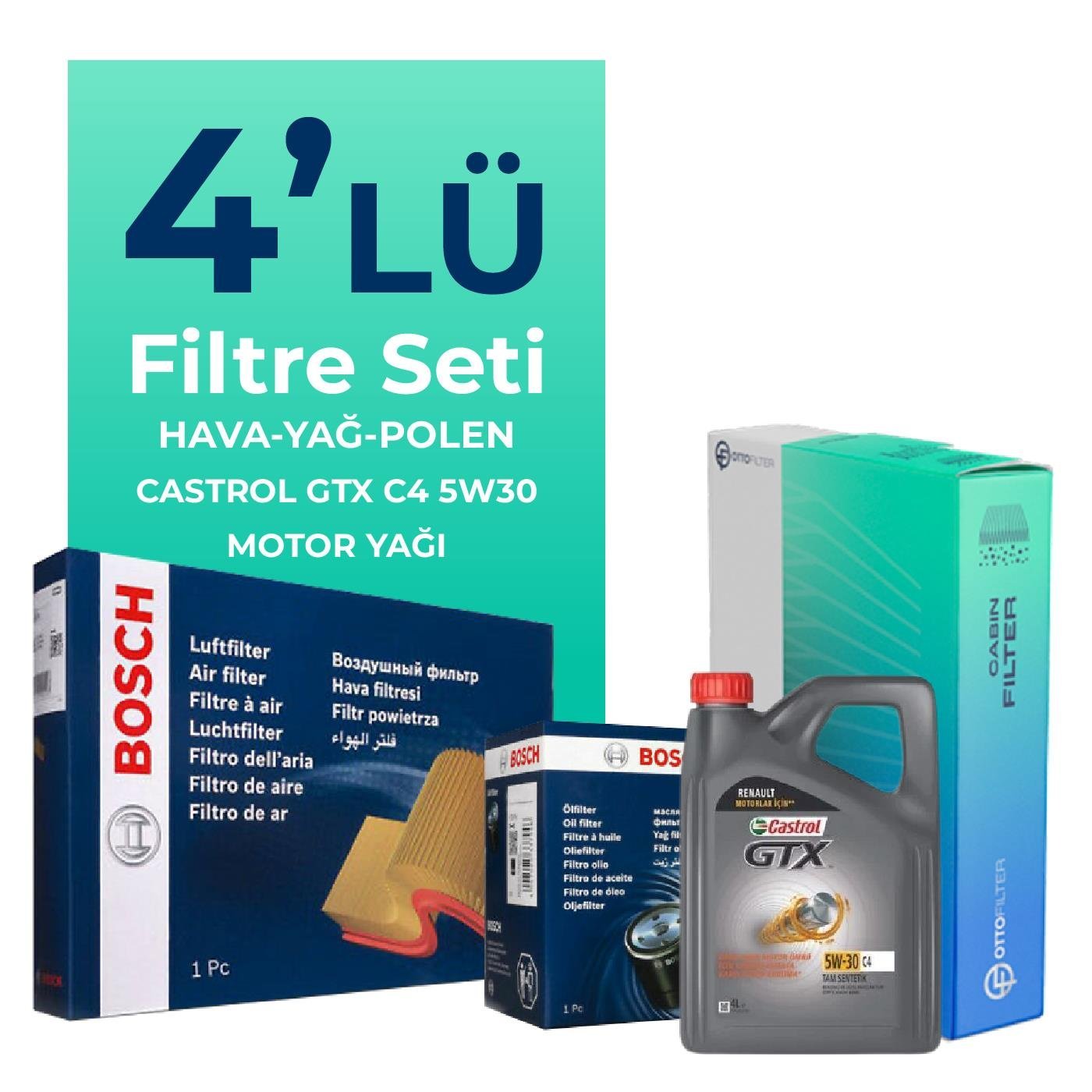 Bosch Honda Accord 2.0 Benzin Filtre Bakım Seti Castrol Motor Yağlı (2002-2007) 4 Lü