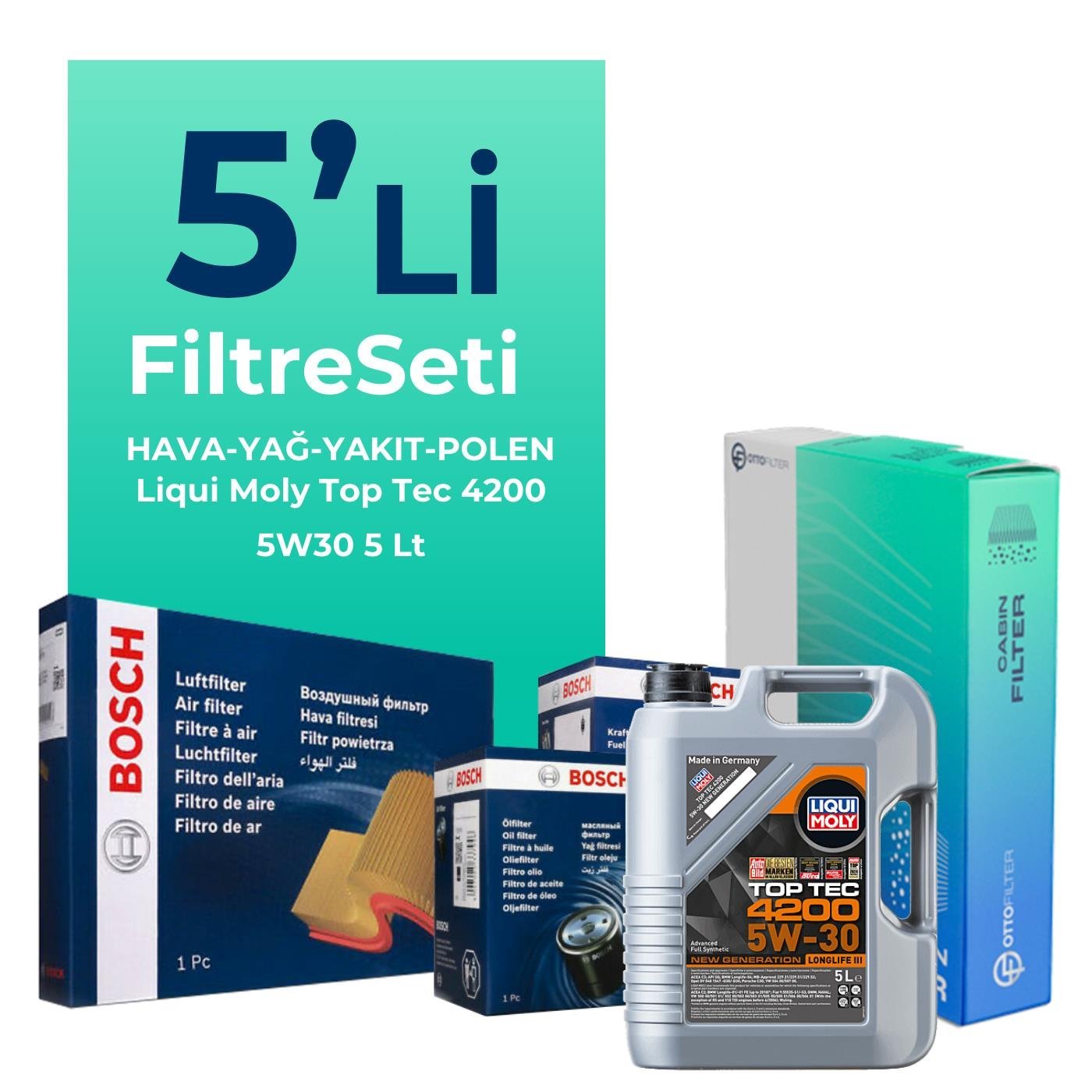 BOSCH Honda Civic 1.6 Dizel Filtre Bakım Seti Liqui Moly Motor Yağlı (2018-2021) 5 Li