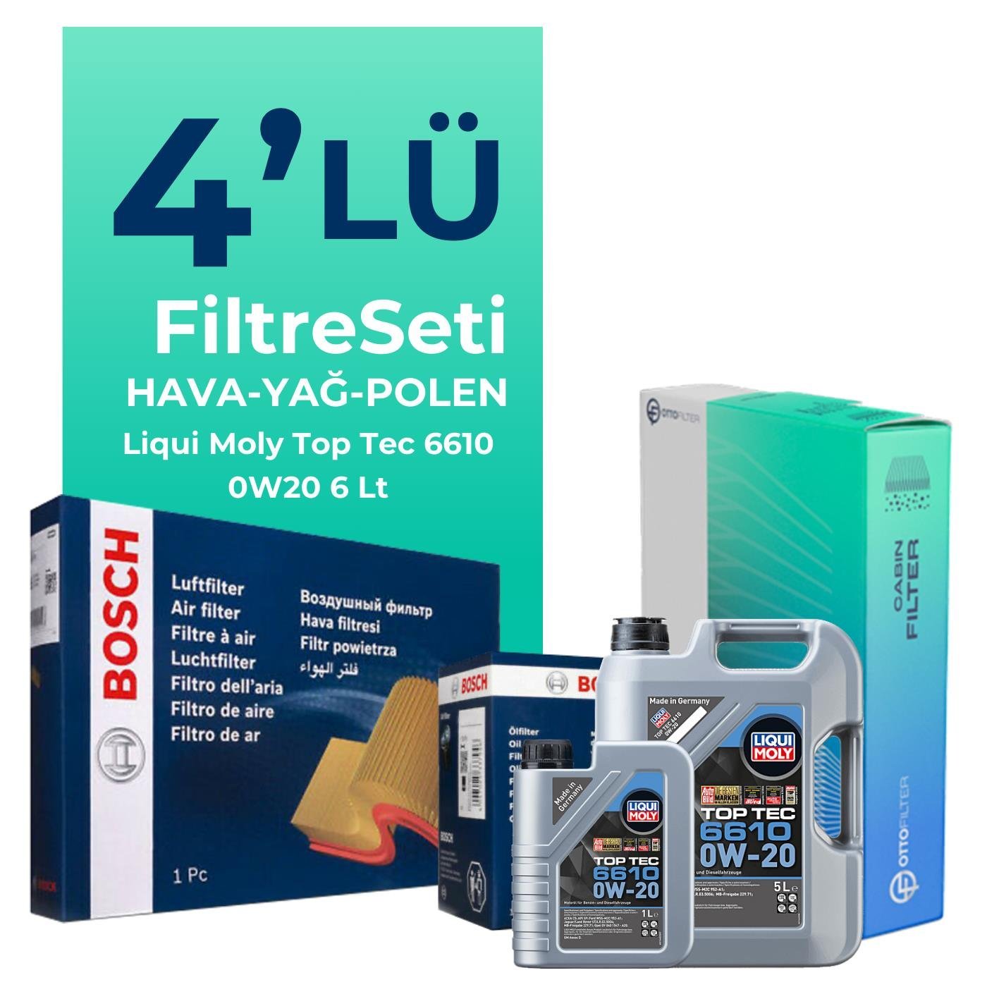 BOSCH Mercedes E180 1.5 Benzin Filtre Bakım Seti Liqui Moly Motor Yağlı (2023-2025) 4 Lü