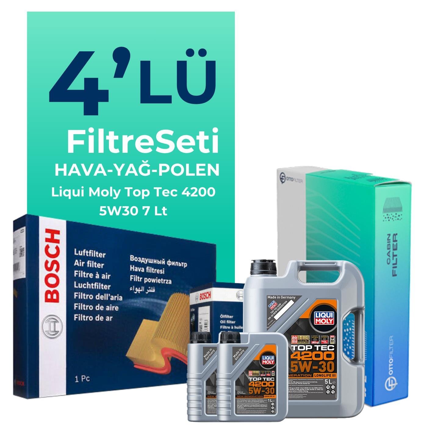 BOSCH Mercedes E220 Dizel Filtre Bakım Seti Liqui Moly Motor Yağlı (2009-2013) 4 Lü