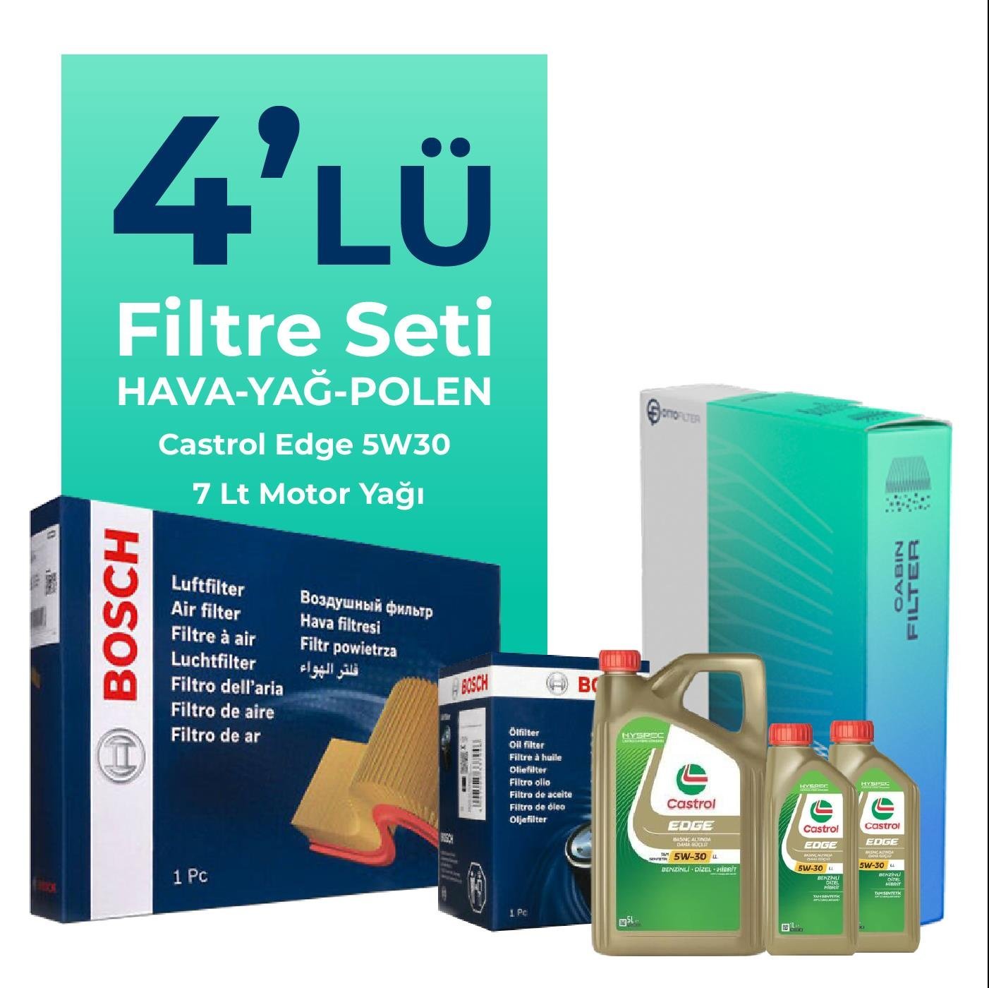 BOSCH Mercedes ML250 Dizel Filtre Bakım Seti Castrol Motor Yağlı (2011-2015) 4 Lü