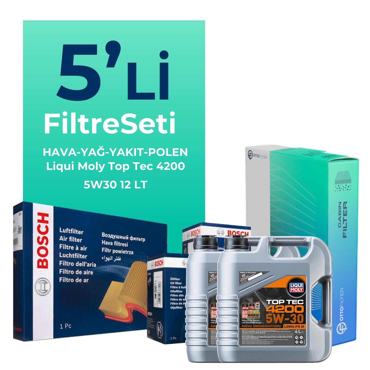 BOSCH Mercedes Sprinter 315 Dizel Filtre Bakım Seti Liqui Moly Motor Yağlı (2006-2010) 5 Li
