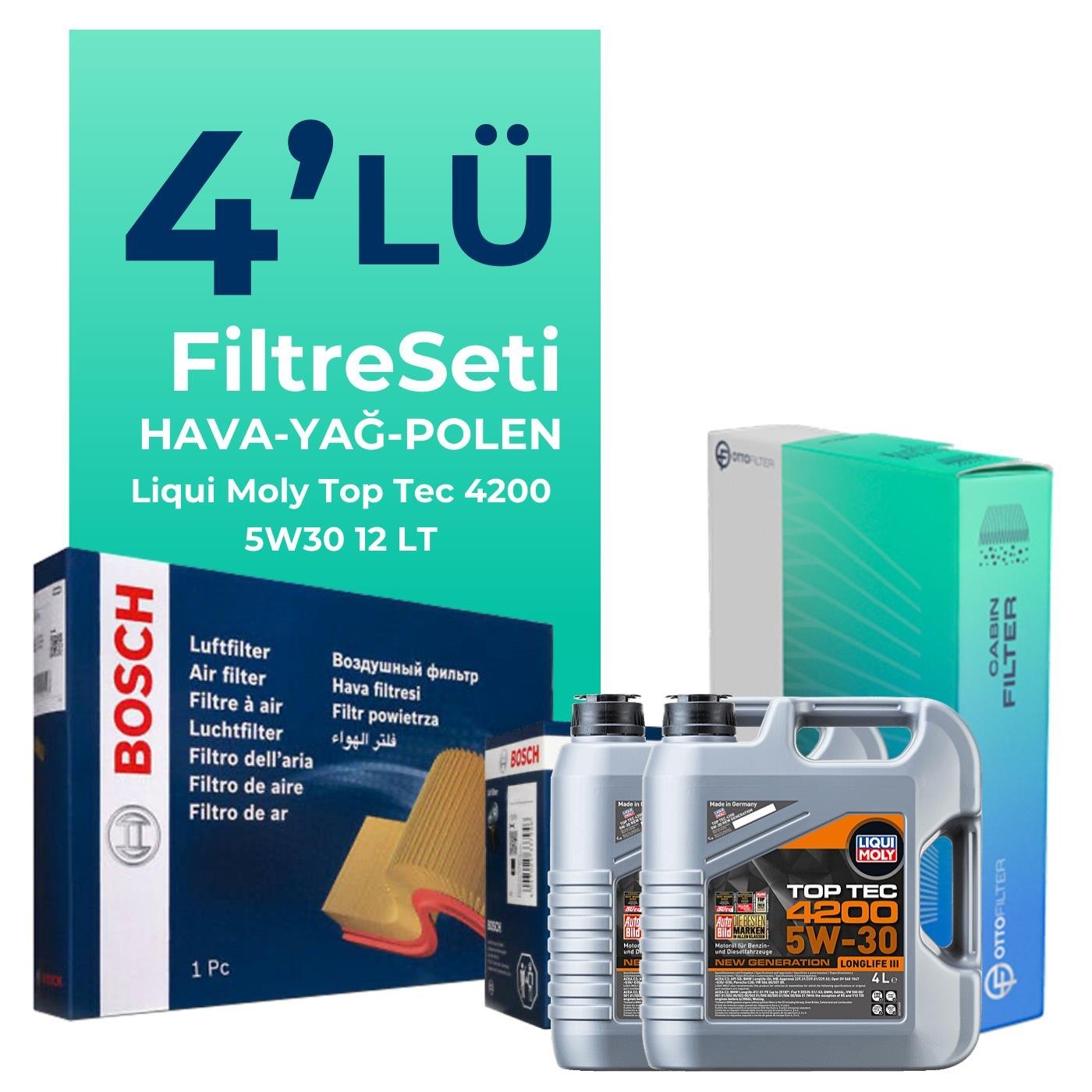 BOSCH Mercedes Sprinter 316 Dizel Filtre Bakım Seti Liqui Moly Motor Yağlı (2011-2021) 4 Lü