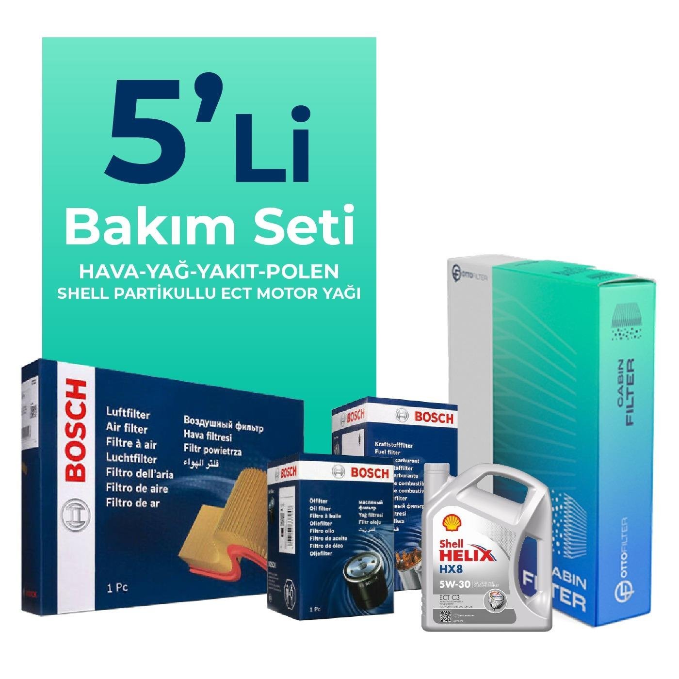 Bosch Mercedes Sprinter 316 Dizel Filtre Bakım Seti Shell Motor Yağlı (2011-2021) 5 Li
