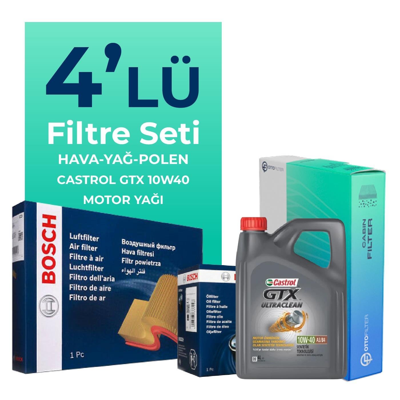 BOSCH Mitsubishi Colt 1.5 Filtre Bakım Seti Castrol Motor Yağlı (2004-2012) 4 Lü