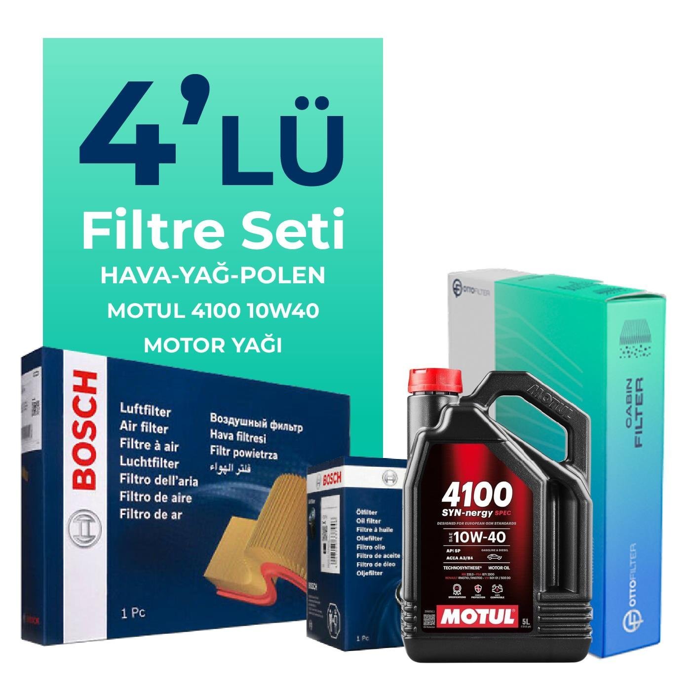 BOSCH Nissan Almera 1.5 Filtre Bakım Seti Motul Motor Yağlı (2001-2008) 4 Lü