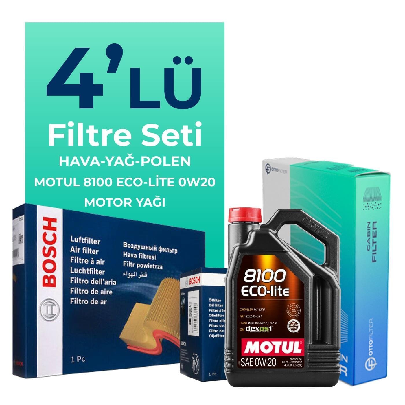 BOSCH Nissan Juke 1.0 Filtre Bakım Seti Motul Motor Yağlı (2019-2024) 4 Lü