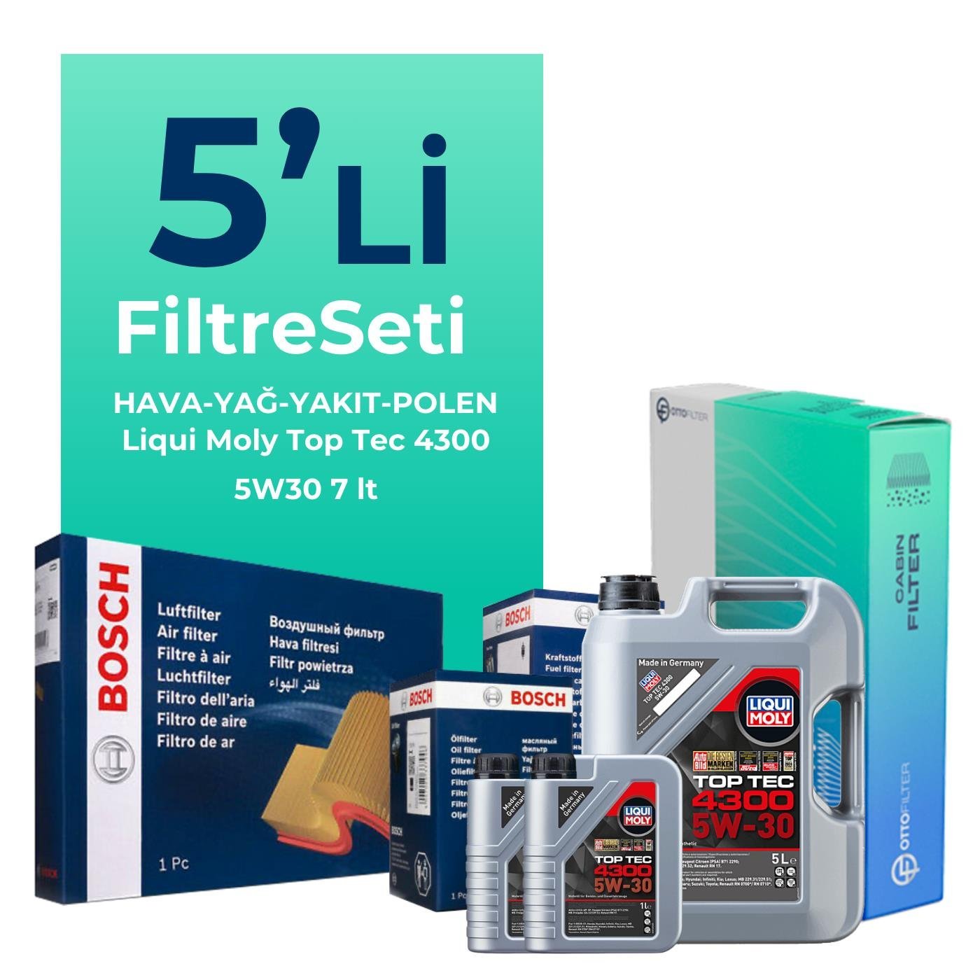 BOSCH Nissan Navara 2.3 Dizel Filtre Bakım Seti Liqui Moly Motor Yağlı (2015-2021) 5 Li