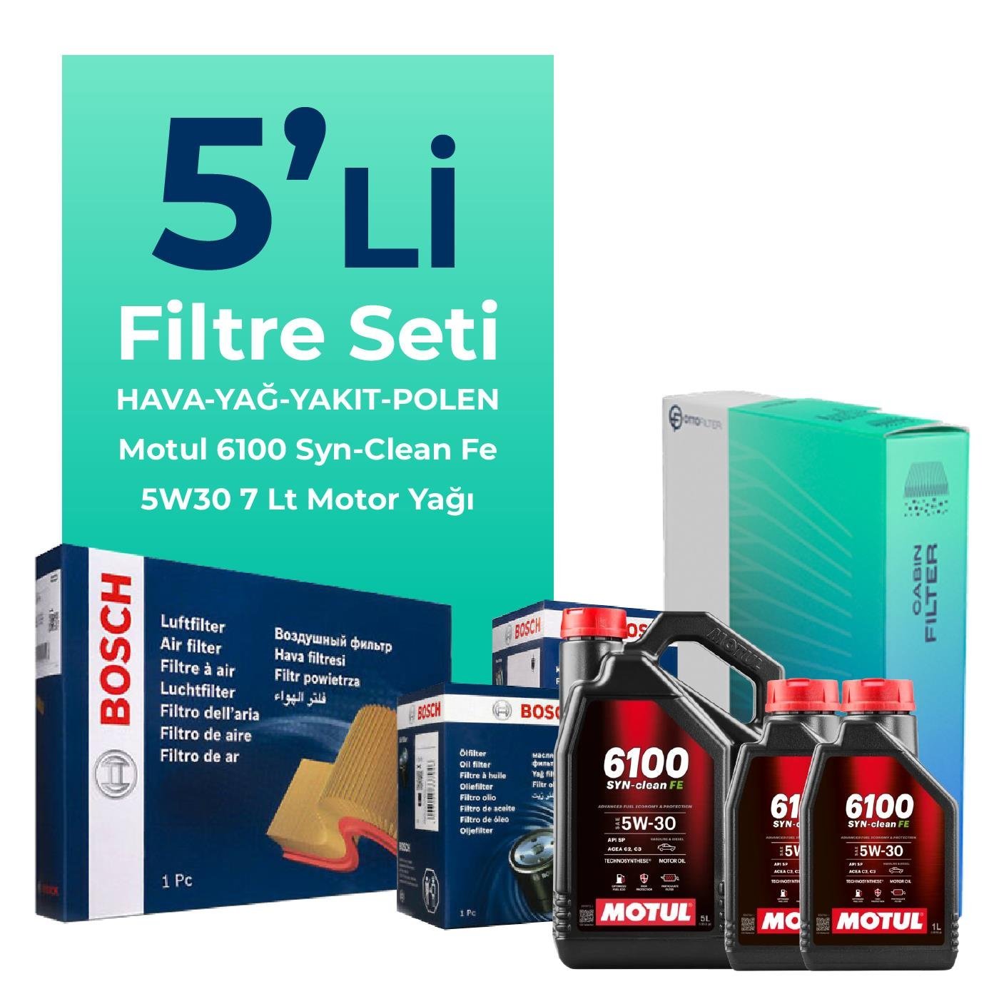BOSCH Nissan Navara 2.3 Dizel Filtre Bakım Seti Motul Motor Yağlı (2015-2021) 5 Li