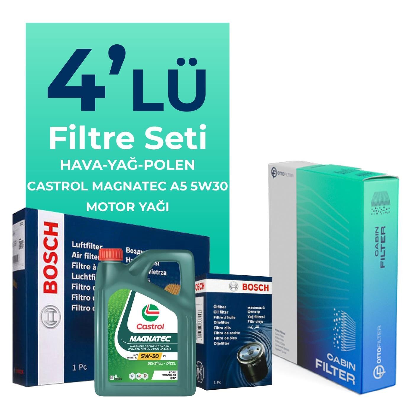 BOSCH Nissan Note 1.4 Filtre Bakım Seti Castrol Motor Yağlı (2006-2012) 4 Lü