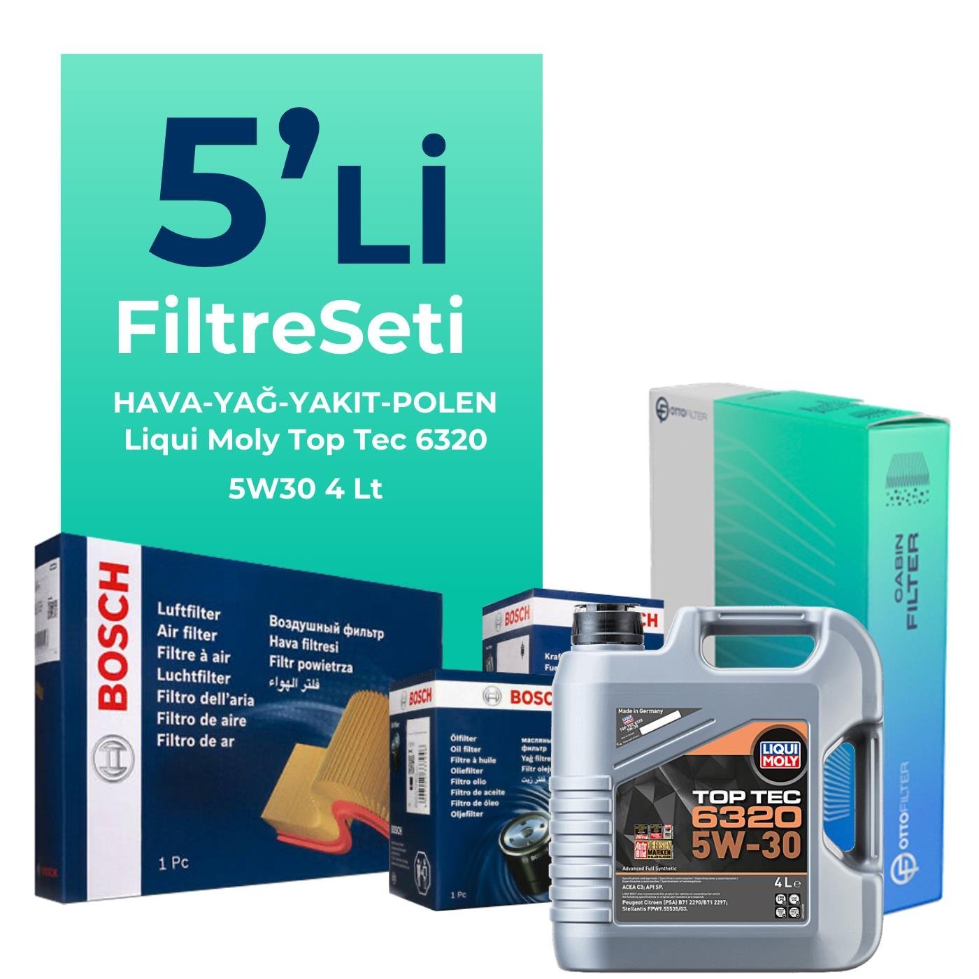 BOSCH Opel Astra L 1.5 Dizel Filtre Bakım Seti Liqui Moly Motor Yağlı (2021-2023) 5 Li