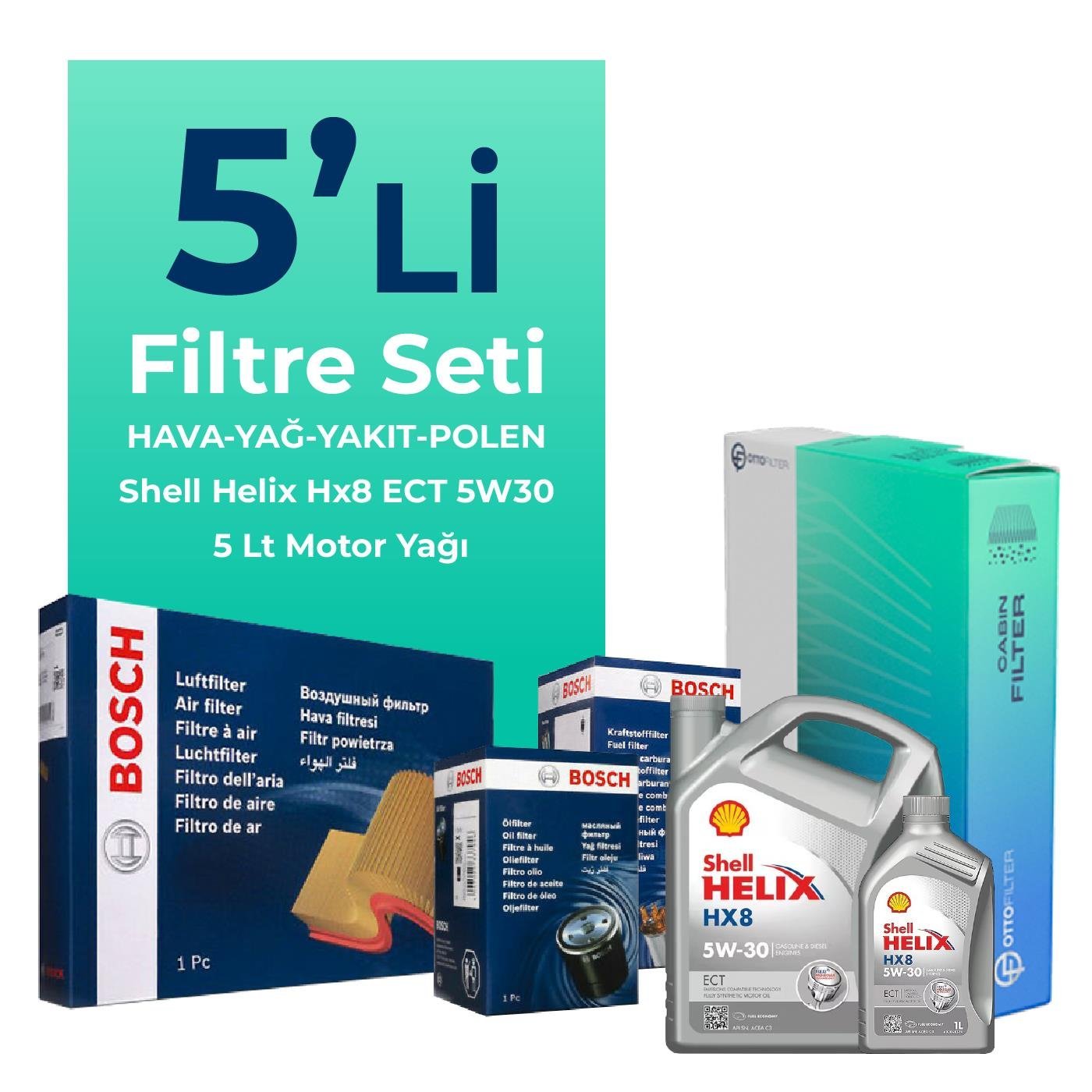 BOSCH Opel Insignia 2.0 Dizel 170 HP Filtre Bakım Seti Shell Motor Yağlı (2015-2017) 5 Li