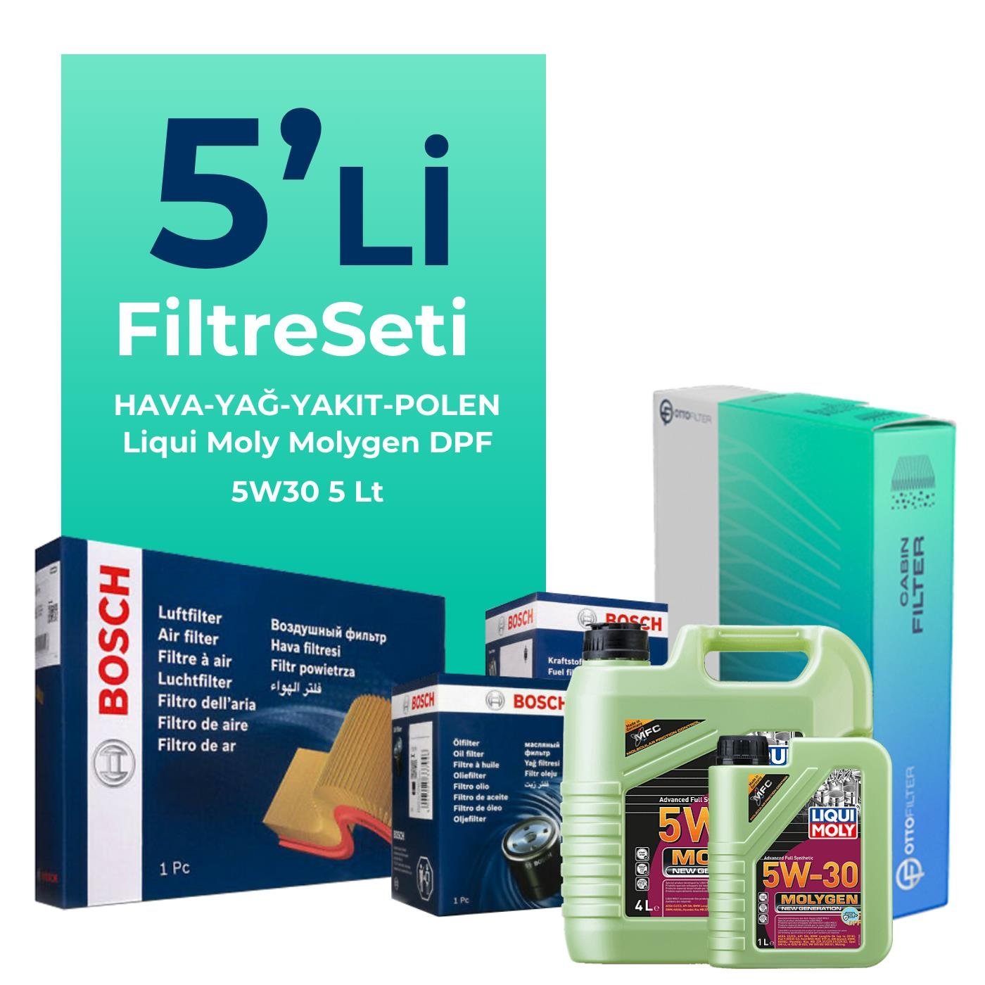 BOSCH Peugeot 407 2.0 Dizel Filtre Bakım Seti Liqui Moly Motor Yağlı (2004-2011) 5 Li