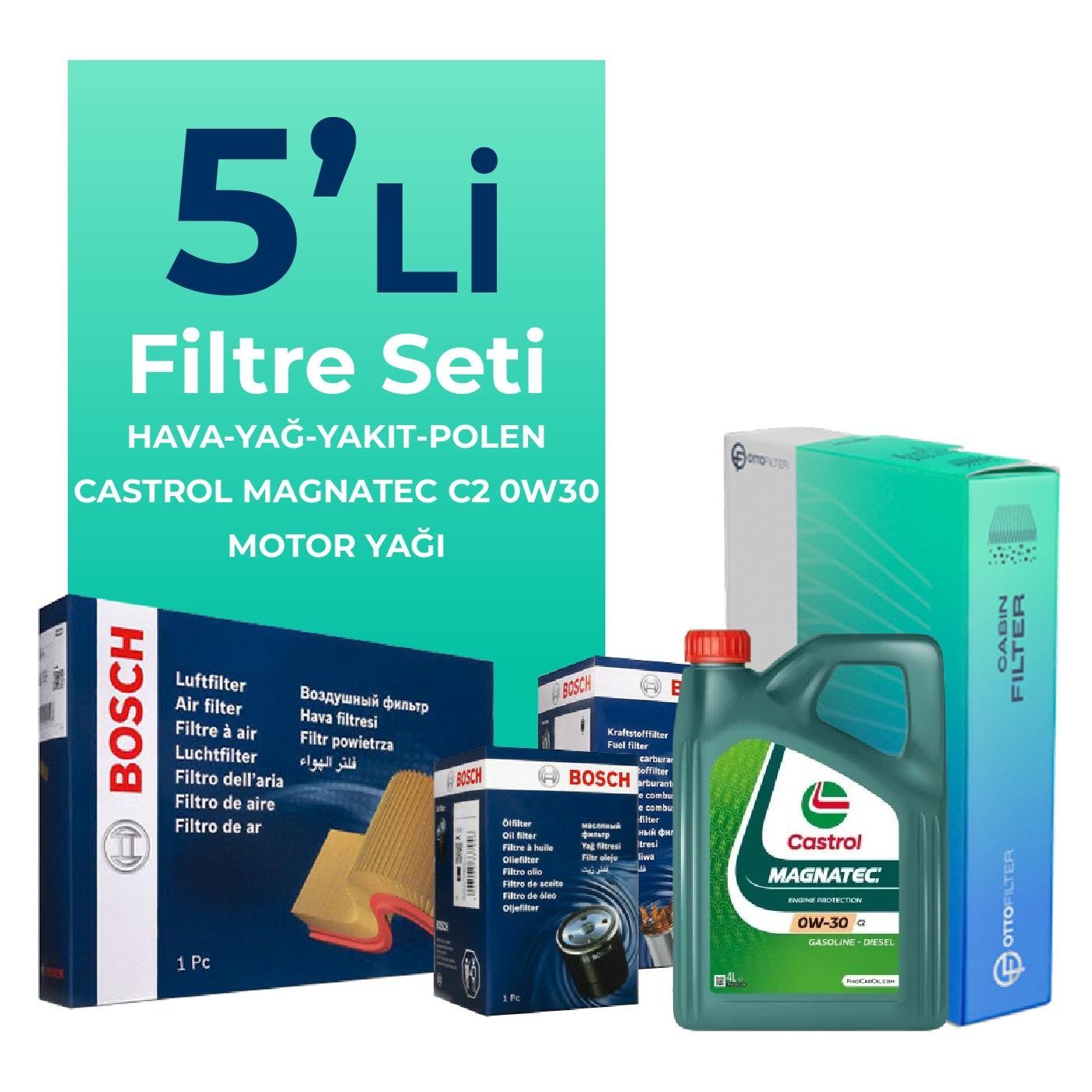 BOSCH Peugeot 5008 1.6 BlueHDi Dizel Filtre Bakım Seti Castrol Motor Yağlı (2016-2019) 5 Li