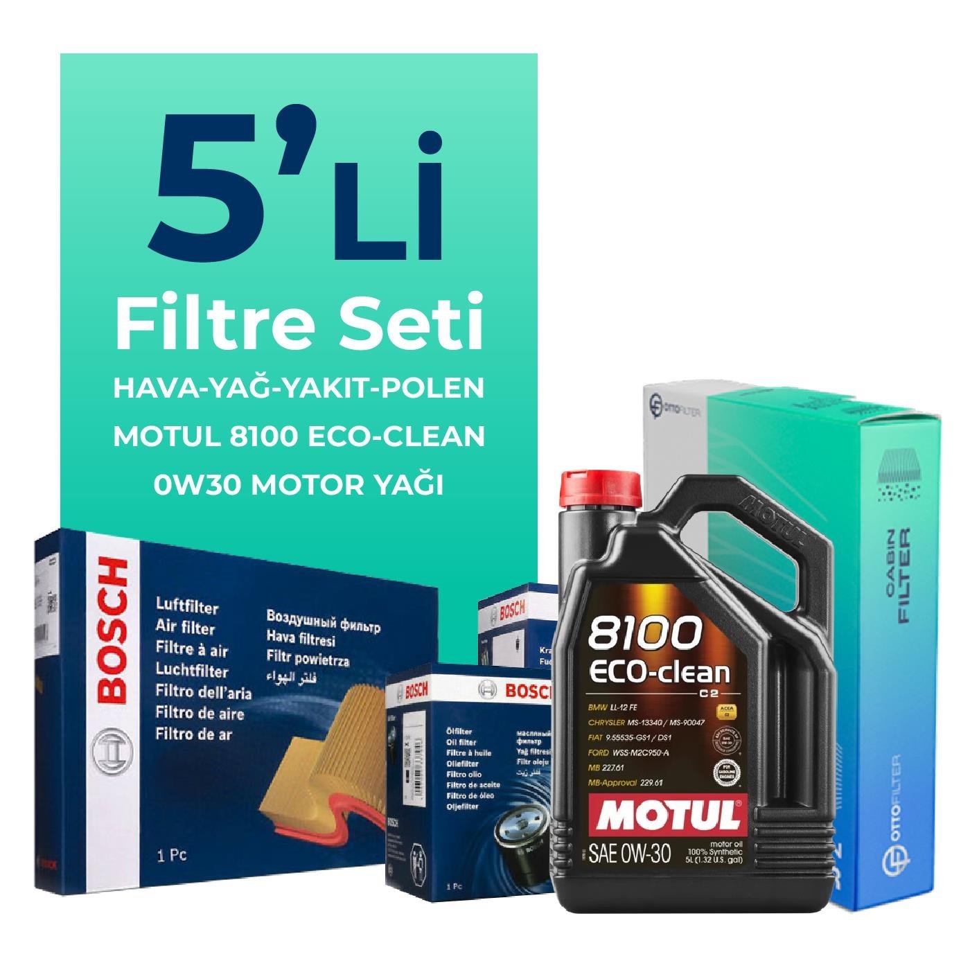 BOSCH Peugeot 5008 1.6 BlueHDi Dizel Filtre Bakım Seti Motul Motor Yağlı (2016-2019) 5 Li