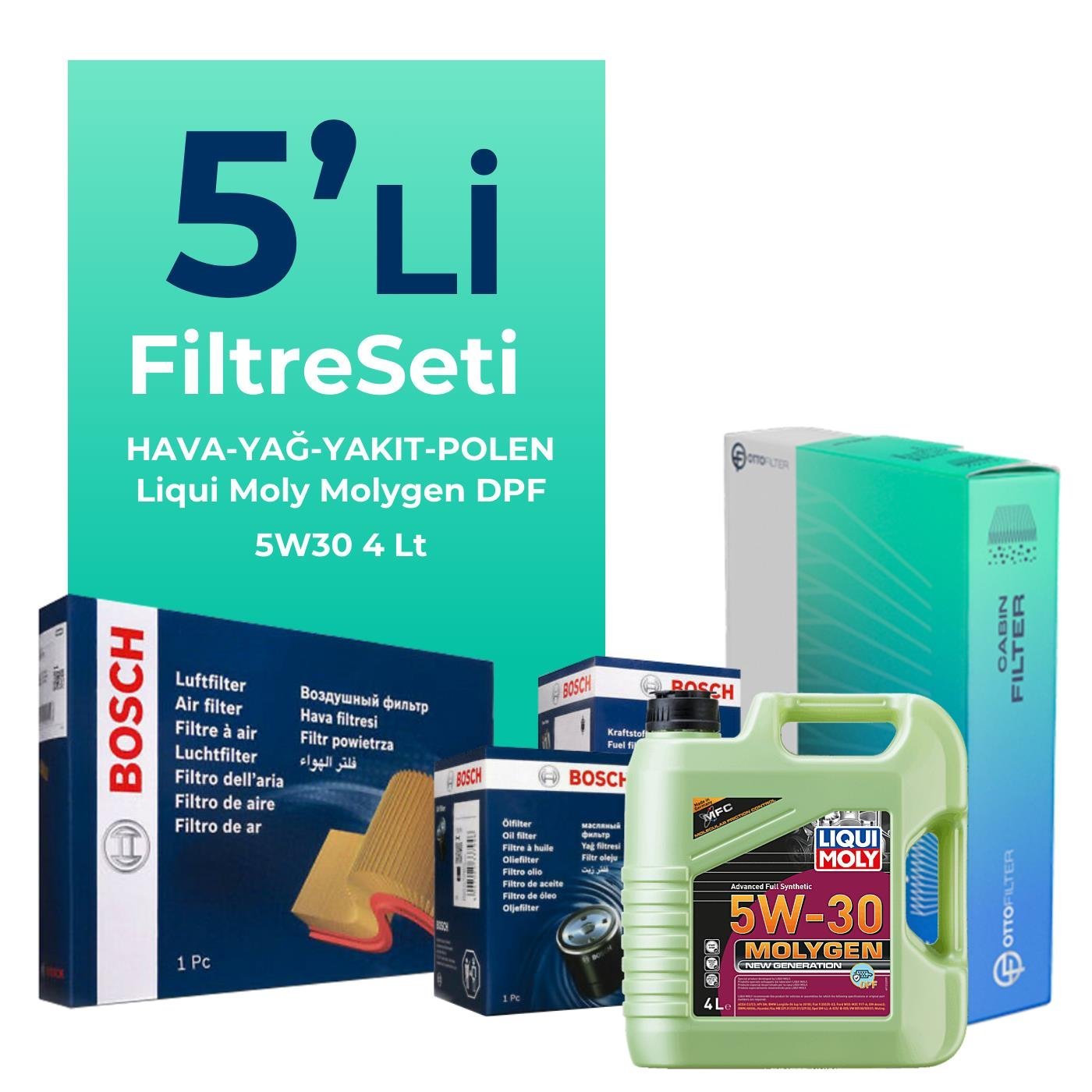 BOSCH Peugeot 5008 1.6 Dizel Filtre Bakım Seti Liqui Moly Motor Yağlı (2010-2014) 5 Li