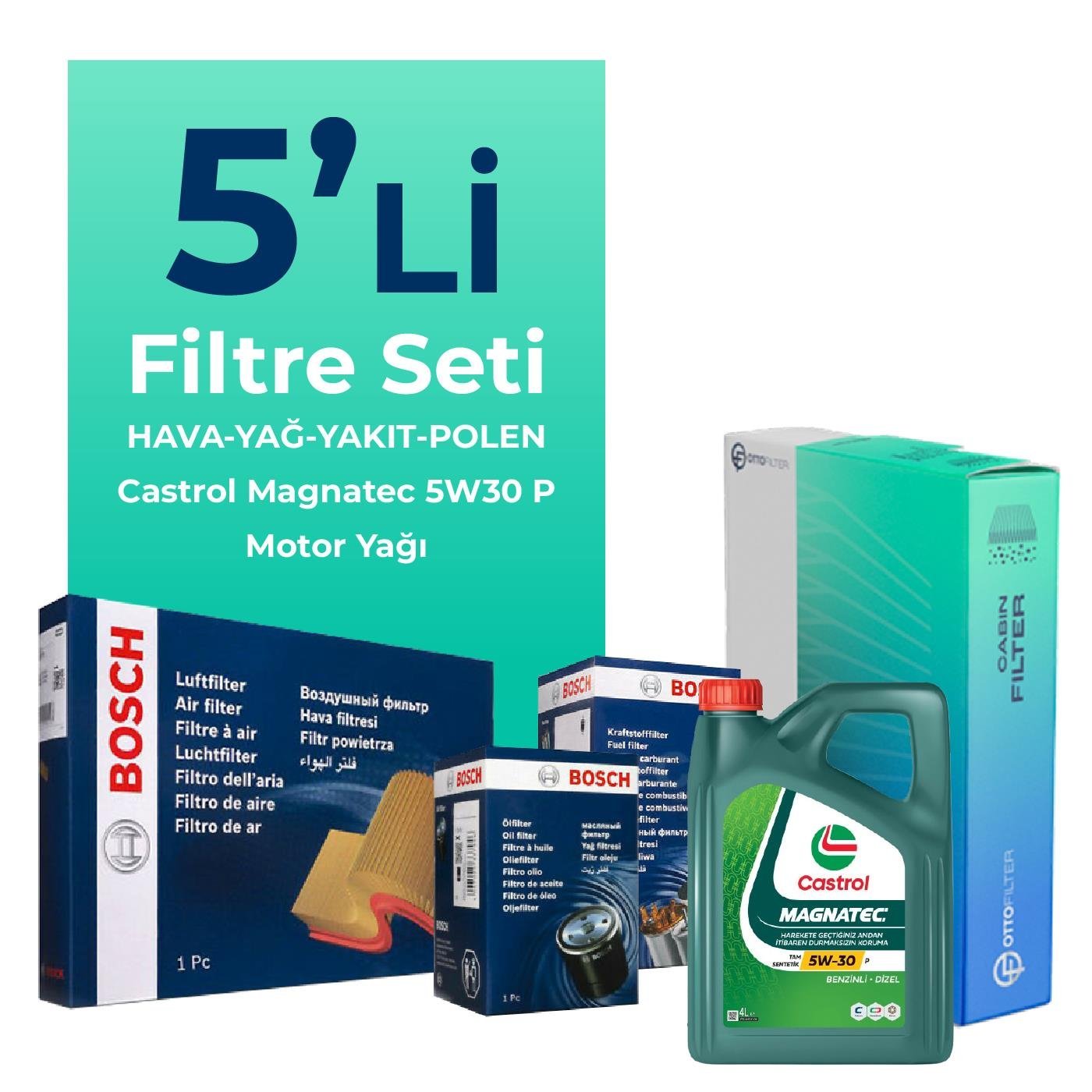 BOSCH Peugeot 508 1.5 Dizel Filtre Bakım Seti Castrol Motor Yağlı (2019-2024) 5 Li