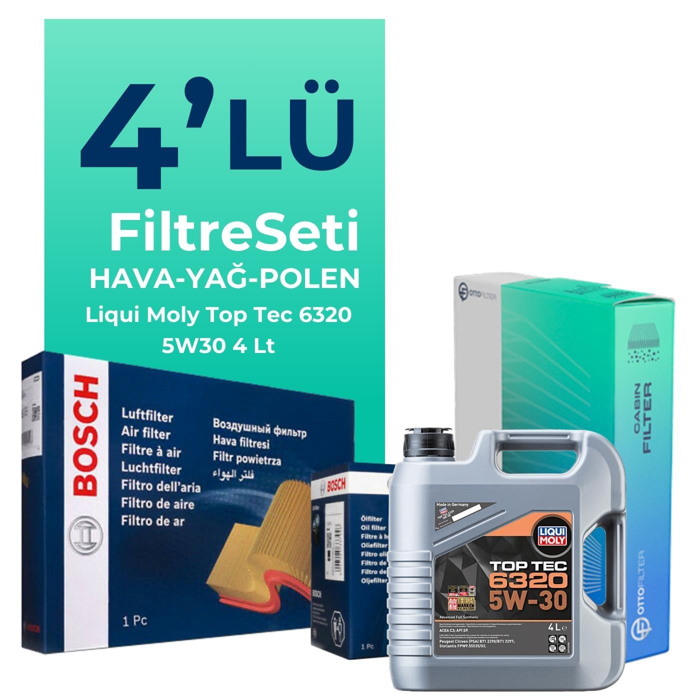 BOSCH Peugeot 508 1.5 Dizel Filtre Bakım Seti Liqui Moly Motor Yağlı (2019-2024) 4 Lü