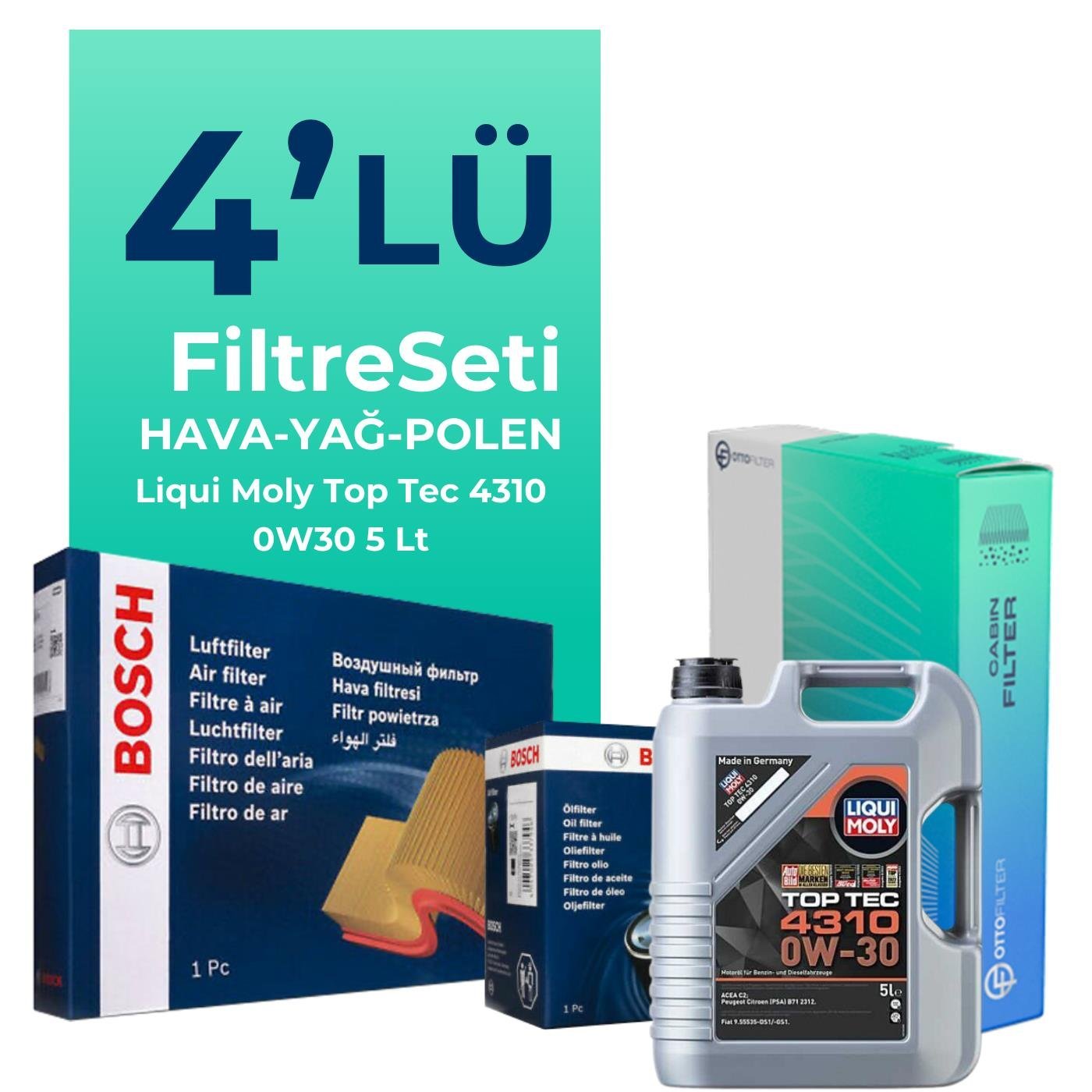 BOSCH Peugeot 508 1.6 Benzin Puretech Filtre Bakım Seti Liqui Moly Motor Yağlı (2019-2022) 4 Lü
