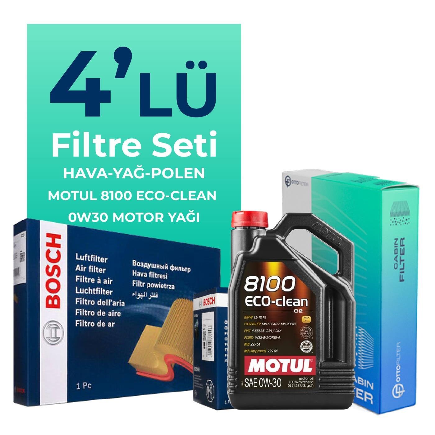 BOSCH Peugeot 508 1.6 Benzin Puretech Filtre Bakım Seti Motul Motor Yağlı (2019-2022) 4 Lü