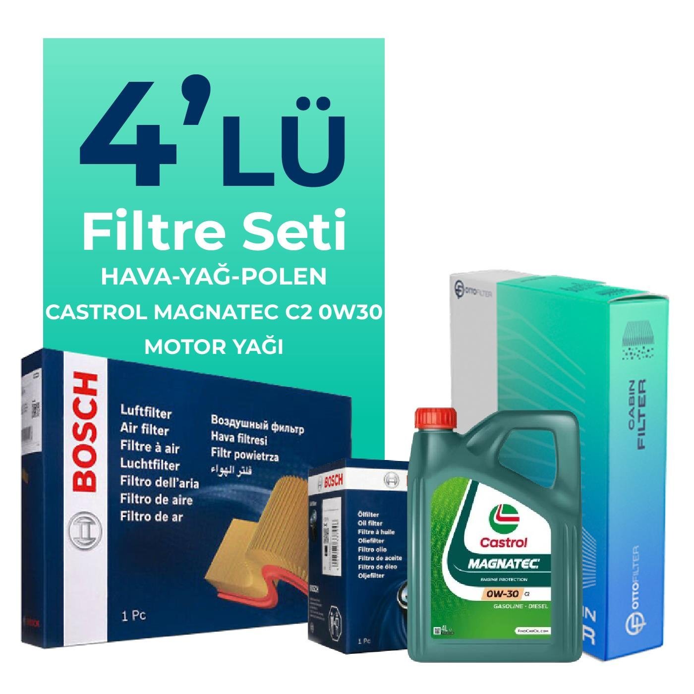 BOSCH Peugeot 508 1.6 Benzin Vti Filtre Bakım Seti Castrol Motor Yağlı (2010-2018) 4 Lü
