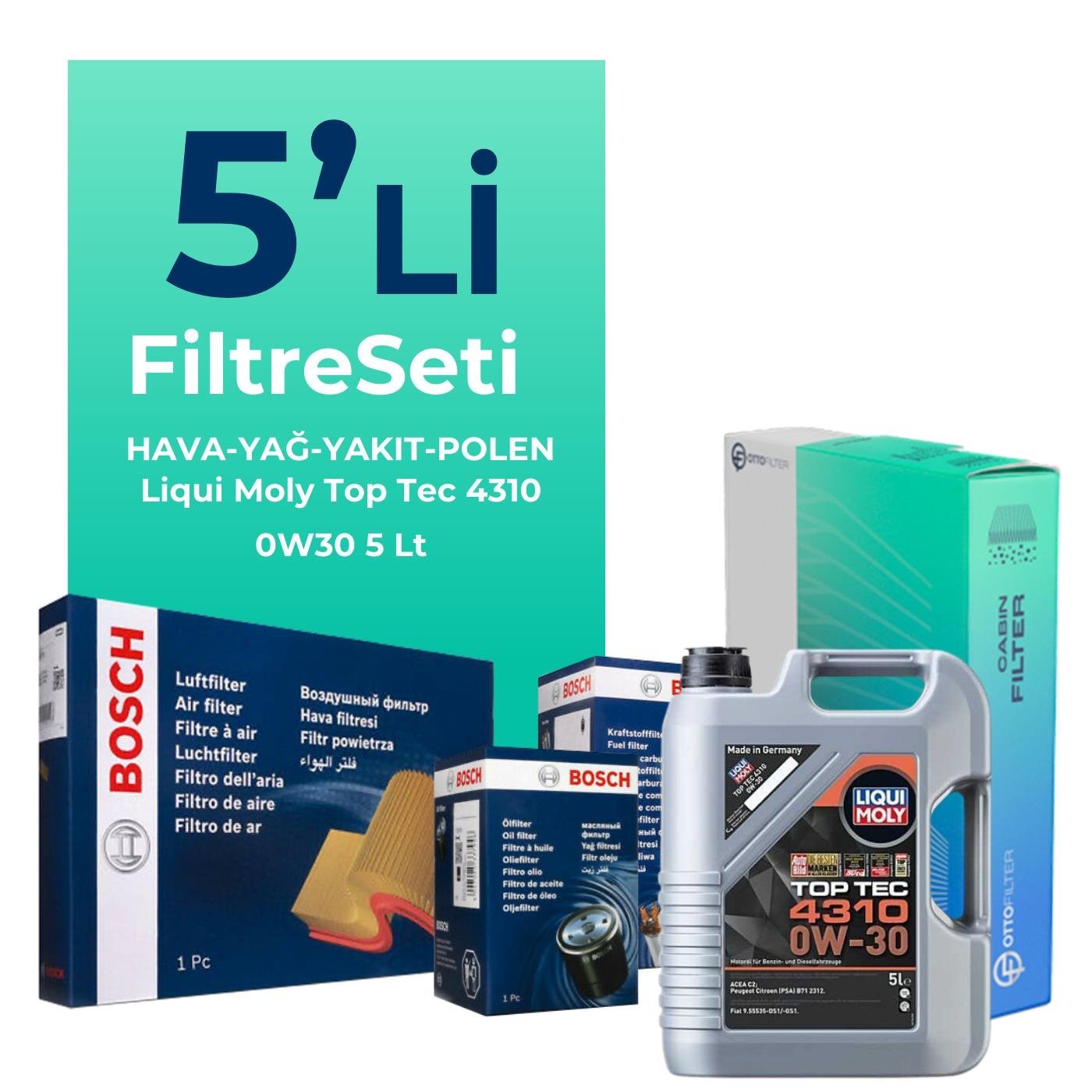 BOSCH Peugeot 508 1.6 BlueHDi Dizel Filtre Bakım Seti Liqui Moly Motor Yağlı (2014-2018) 5 Li