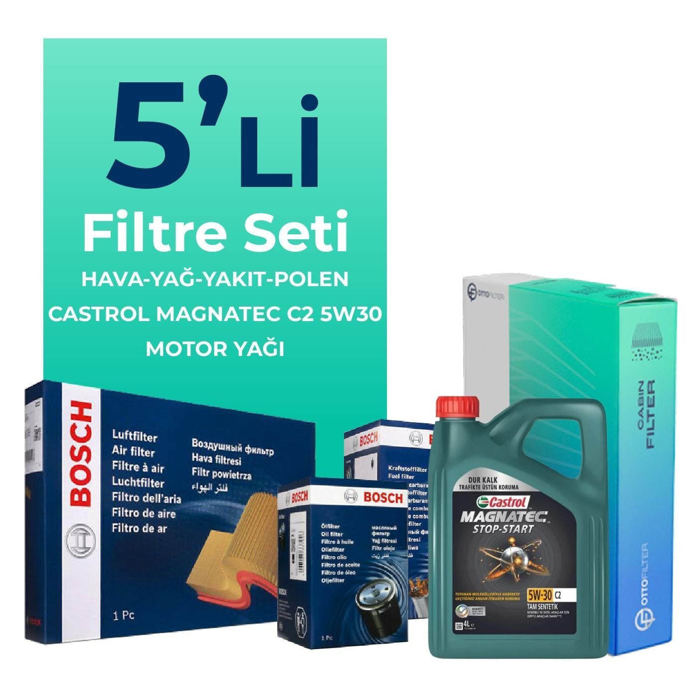 BOSCH Peugeot 508 1.6 Dizel E-HDi Filtre Bakım Seti Castrol Motor Yağlı (2010-2018) 5 Li