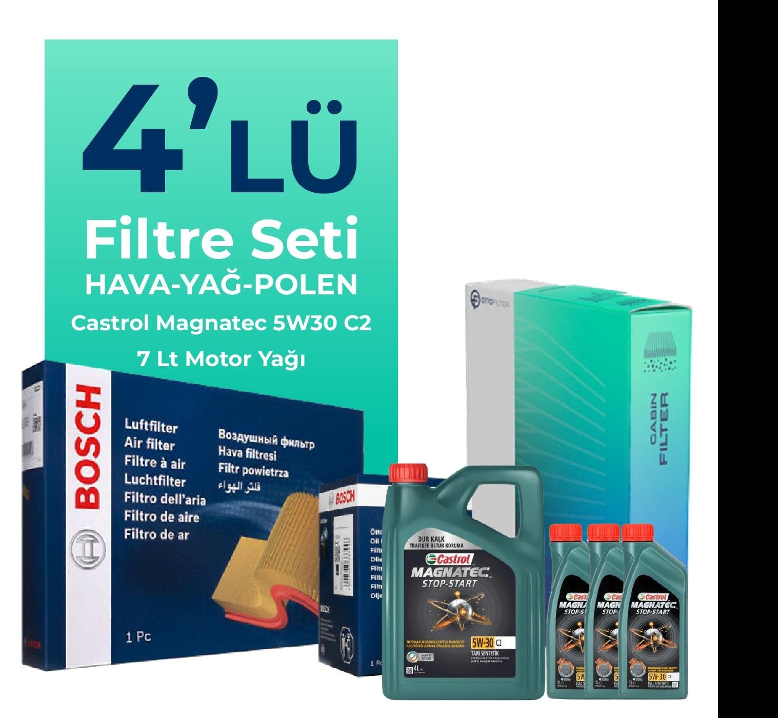 BOSCH Peugeot Boxer 2.2 Dizel Filtre Bakım Seti Castrol Motor Yağlı (2014-2016) 4 Lü