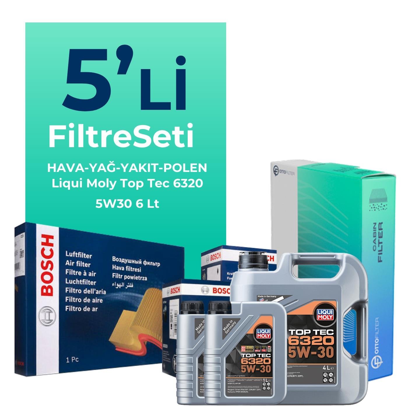 BOSCH Peugeot Expert 1.5 Dizel Filtre Bakım Seti Liqui Moly Motor Yağlı (2017-2025) 5 Li