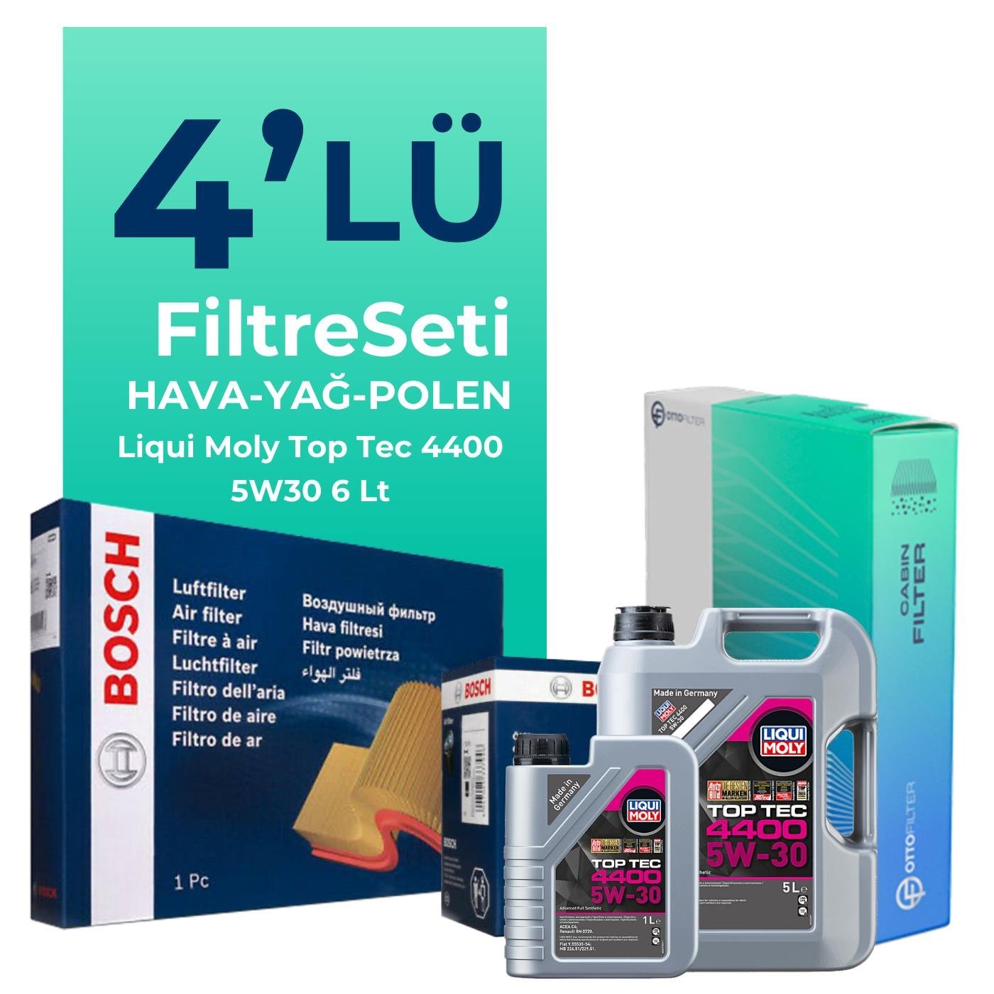 BOSCH Renault Megane 1.5 Dizel BlueDCi Filtre Bakım Seti Liqui Moly Motor Yağlı (2017-2022) 4 Lü