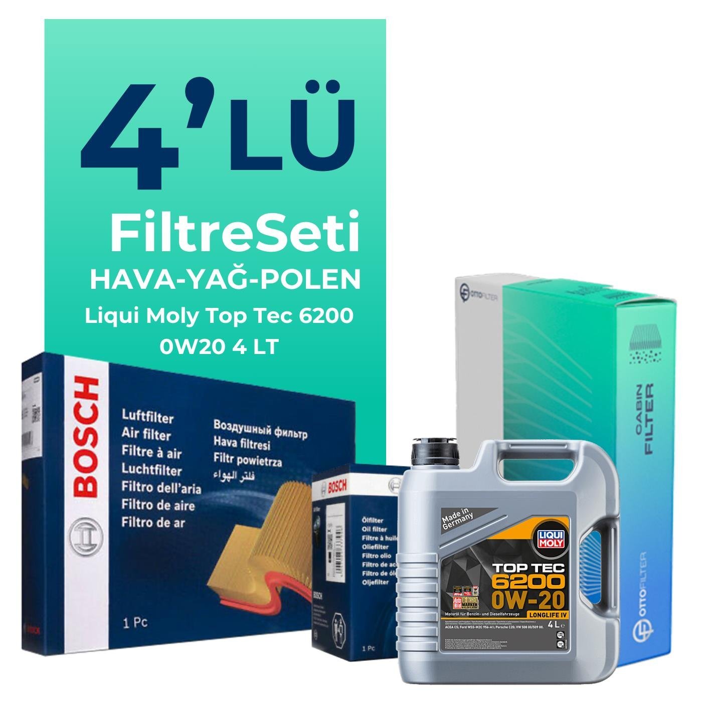 BOSCH Seat İbiza 1.0 TSi Filtre Bakım Seti Liqui Moly Motor Yağlı (2017-2020) 4 Lü