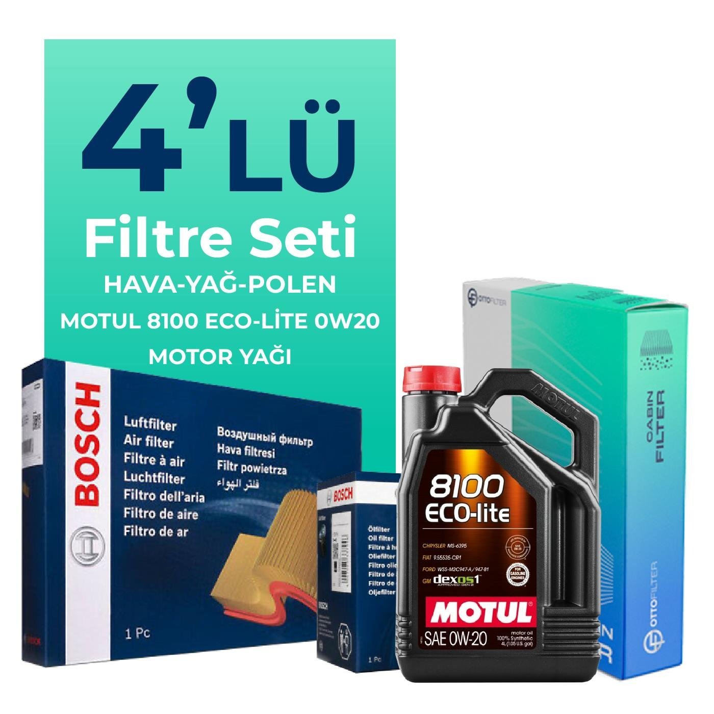 BOSCH Seat İbiza 1.0 TSi Filtre Bakım Seti Motul Motor Yağlı (2017-2020) 4 Lü